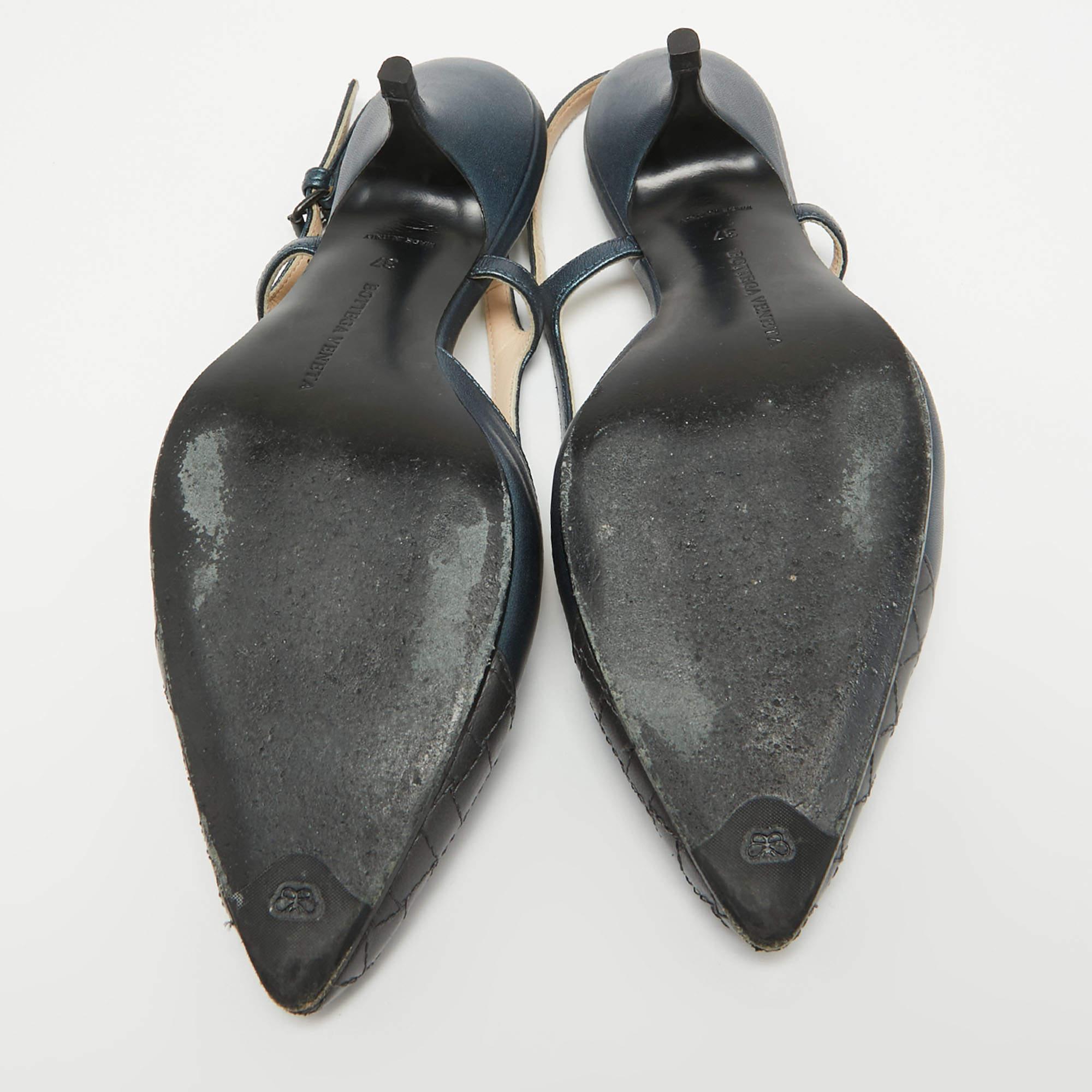 Bottega Veneta Metallic Two Tone Leather Slingback Pumps Size 37 1