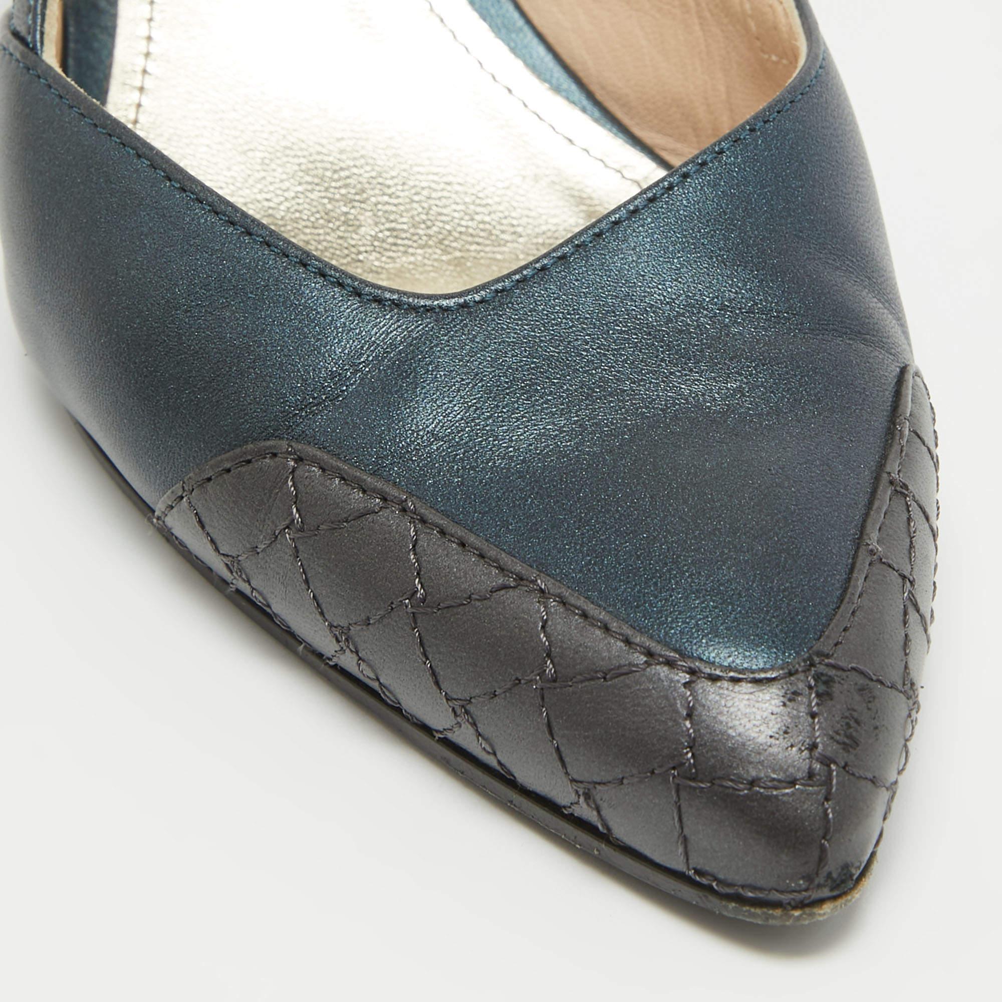 Bottega Veneta Metallic Two Tone Leather Slingback Pumps Size 37 2