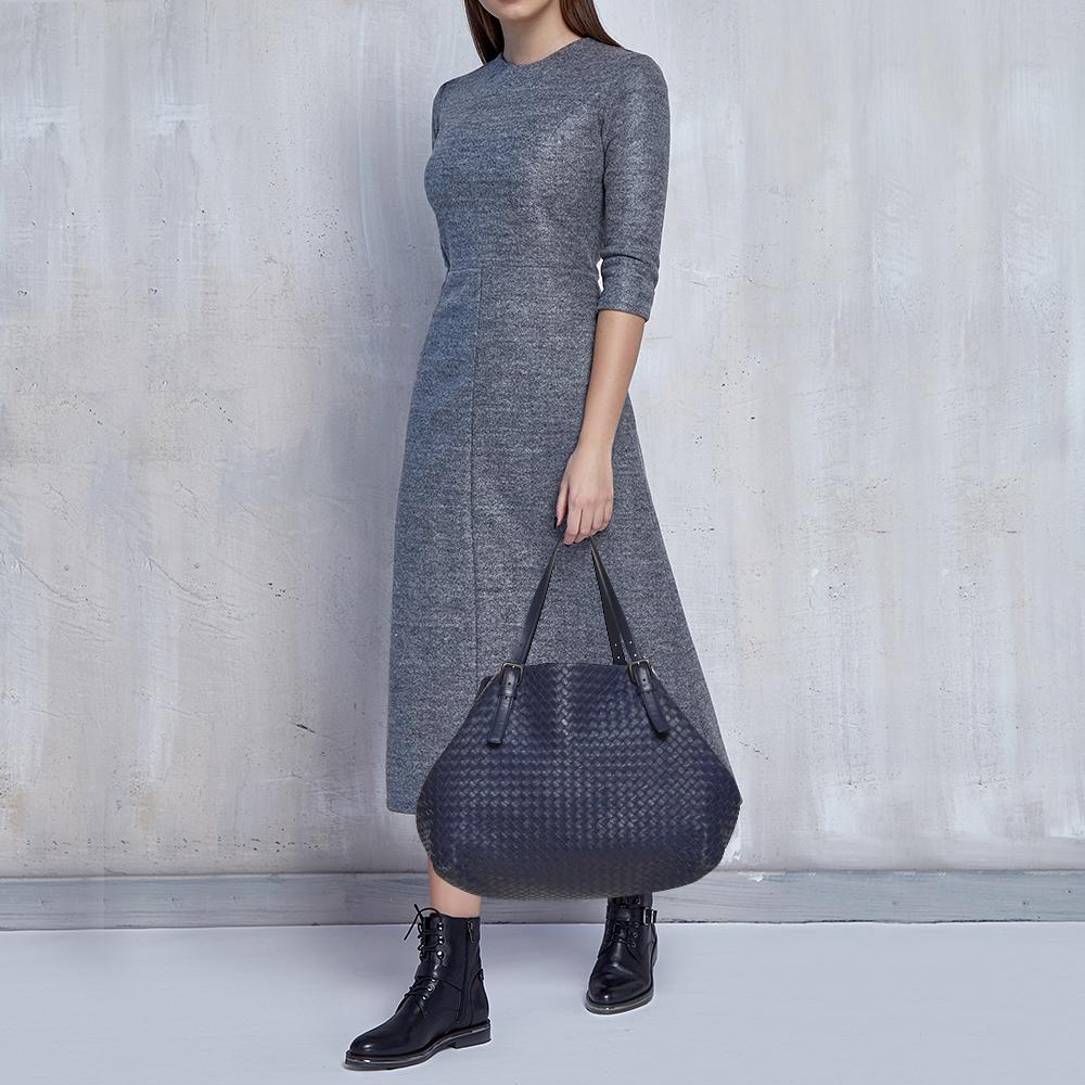 Black Bottega Veneta Midnight Blue Intrecciato Leather Large Cesta Tote