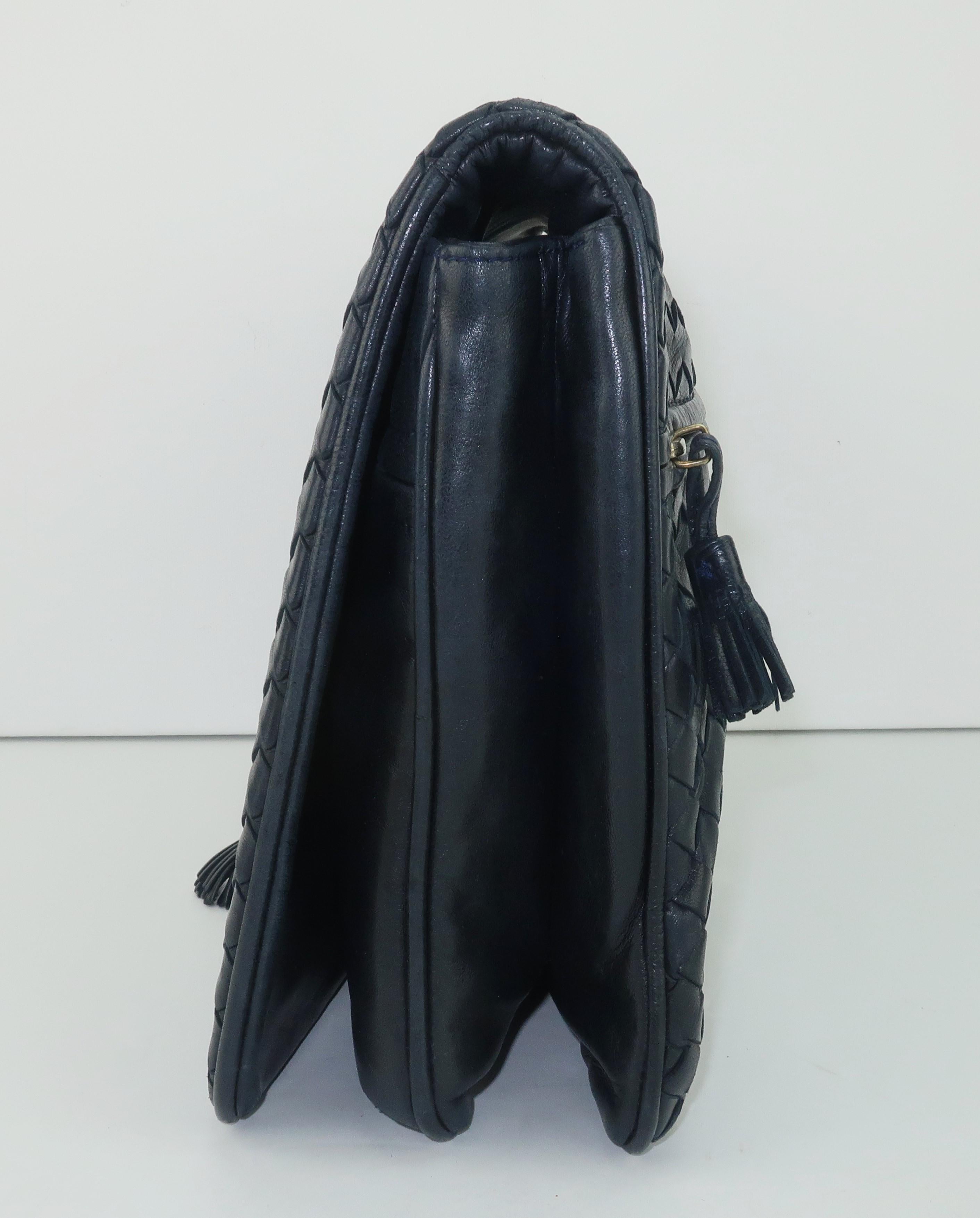 Black Bottega Veneta Midnight Blue Leather Intrecciato Clutch Handbag