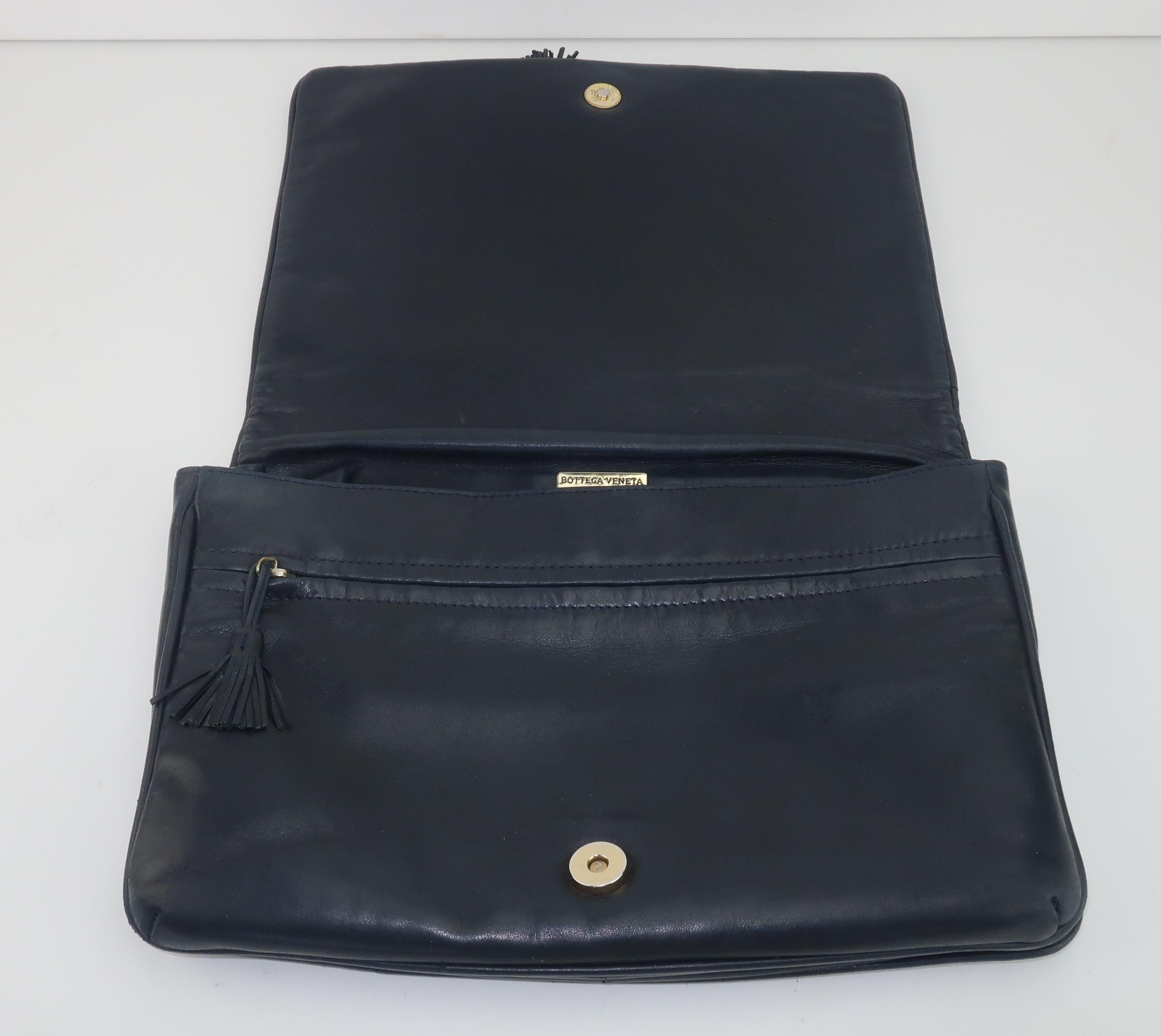 Bottega Veneta Midnight Blue Leather Intrecciato Clutch Handbag 1