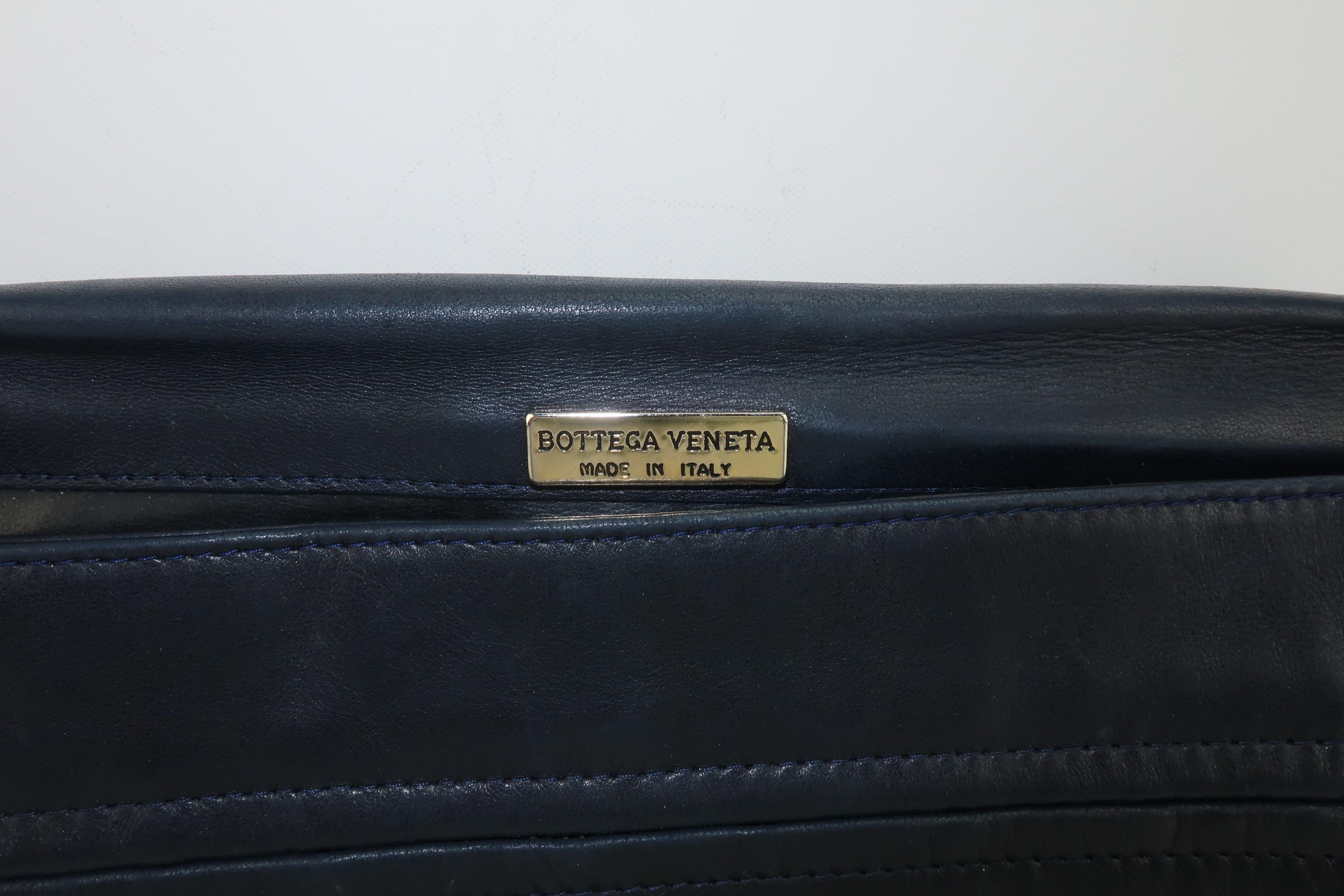 Bottega Veneta Midnight Blue Leather Intrecciato Clutch Handbag 2