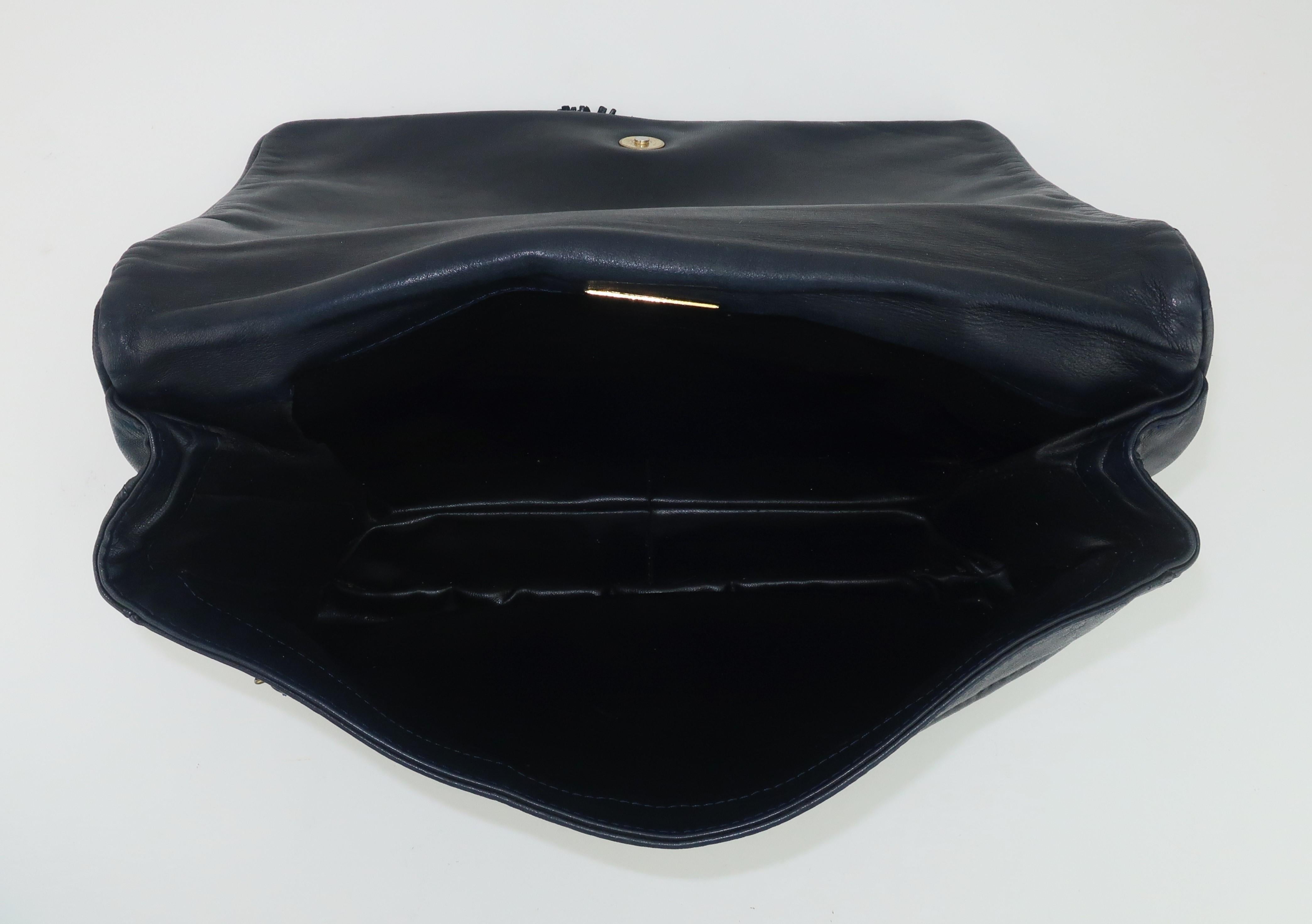 Bottega Veneta Midnight Blue Leather Intrecciato Clutch Handbag 3