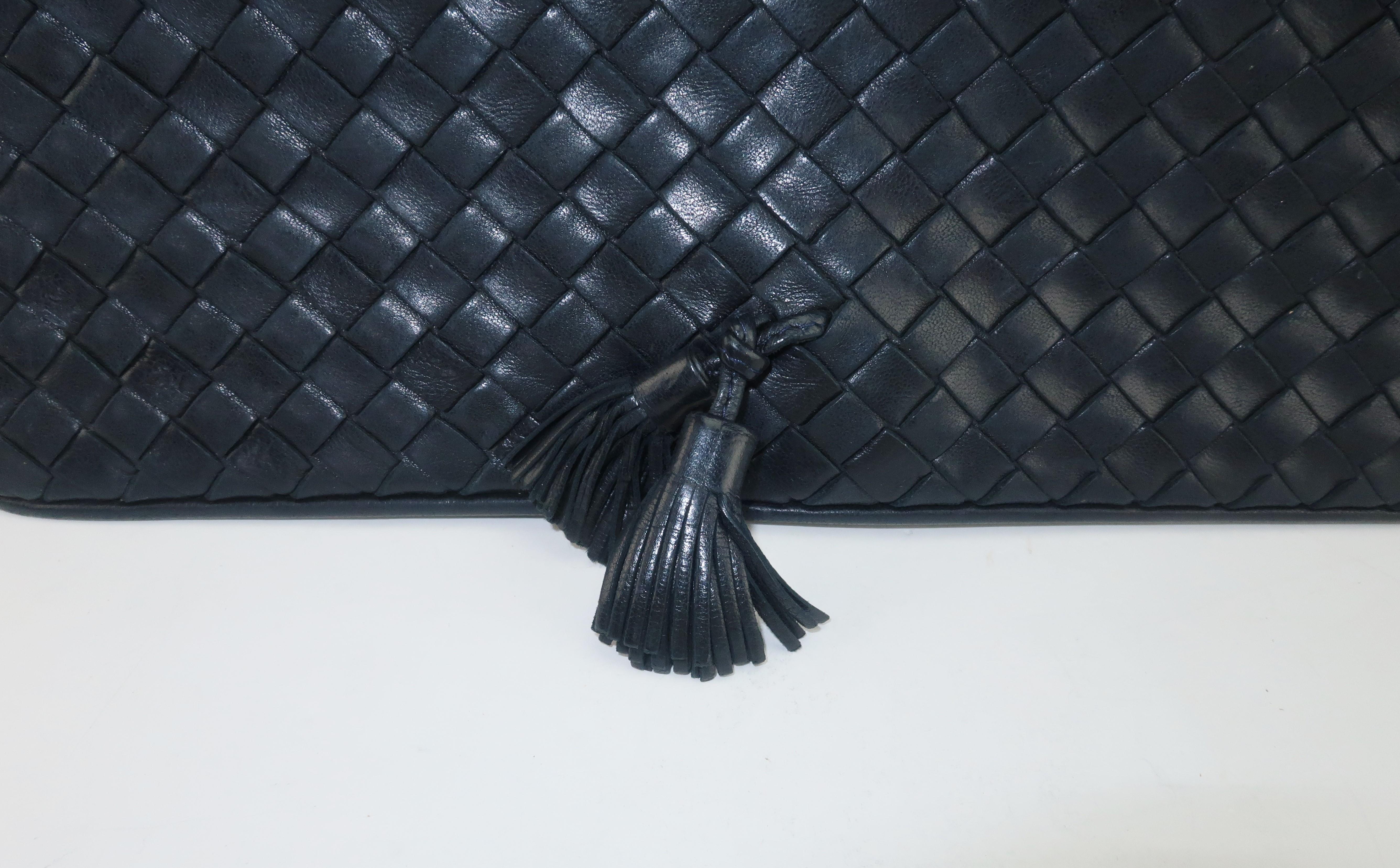 Bottega Veneta Midnight Blue Leather Intrecciato Clutch Handbag 4