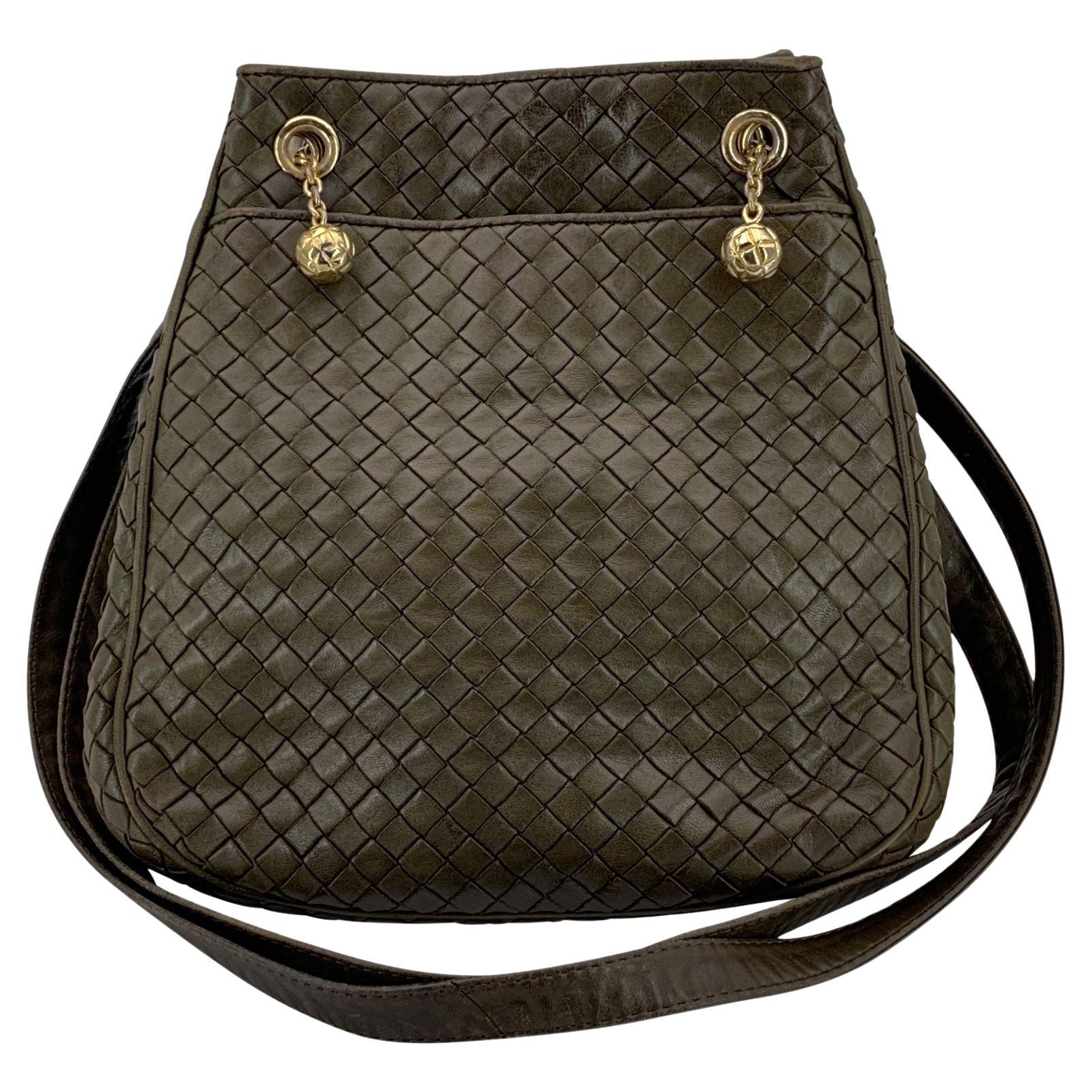 Bottega Veneta Military Green Woven Intrecciato Leather Shoulder Bag