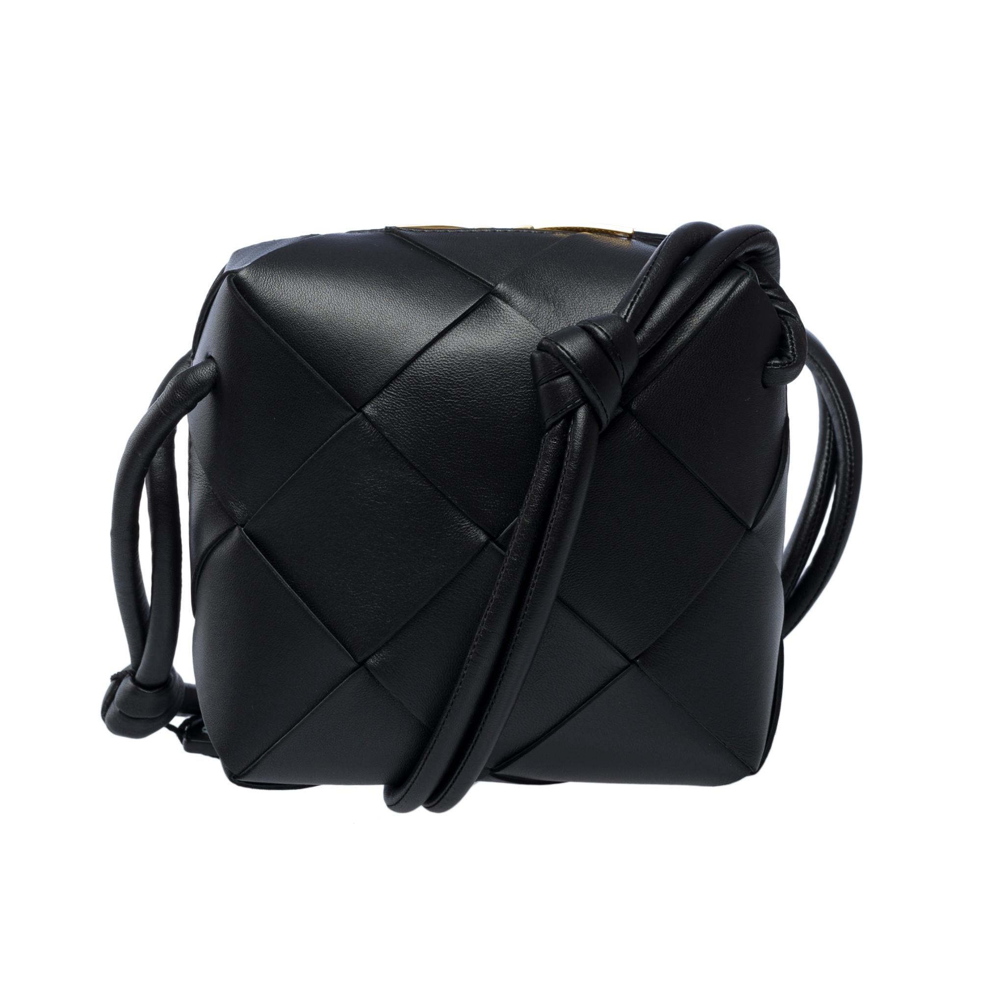 Women's or Men's Bottega Veneta Mini Cassette shoulder bag in black lambskin , GHW