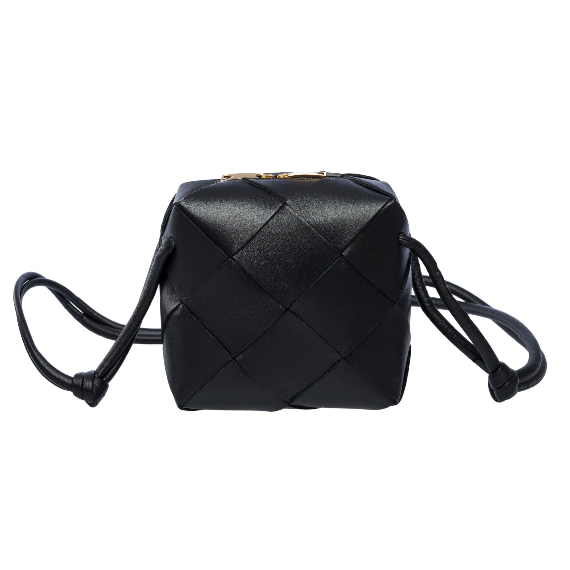 Bottega Veneta Mini Cassette shoulder bag in black lambskin , GHW 1