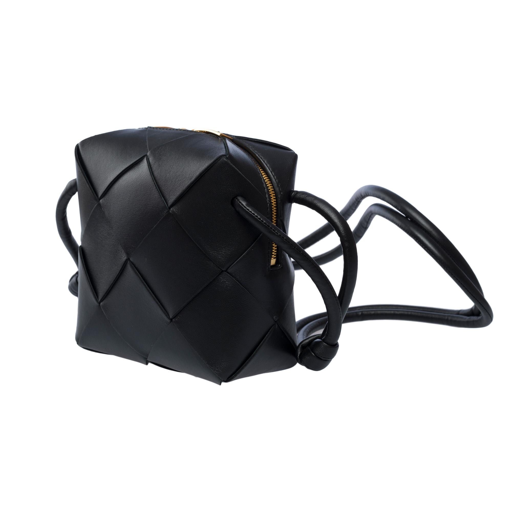 Bottega Veneta Mini Cassette shoulder bag in black lambskin , GHW 2
