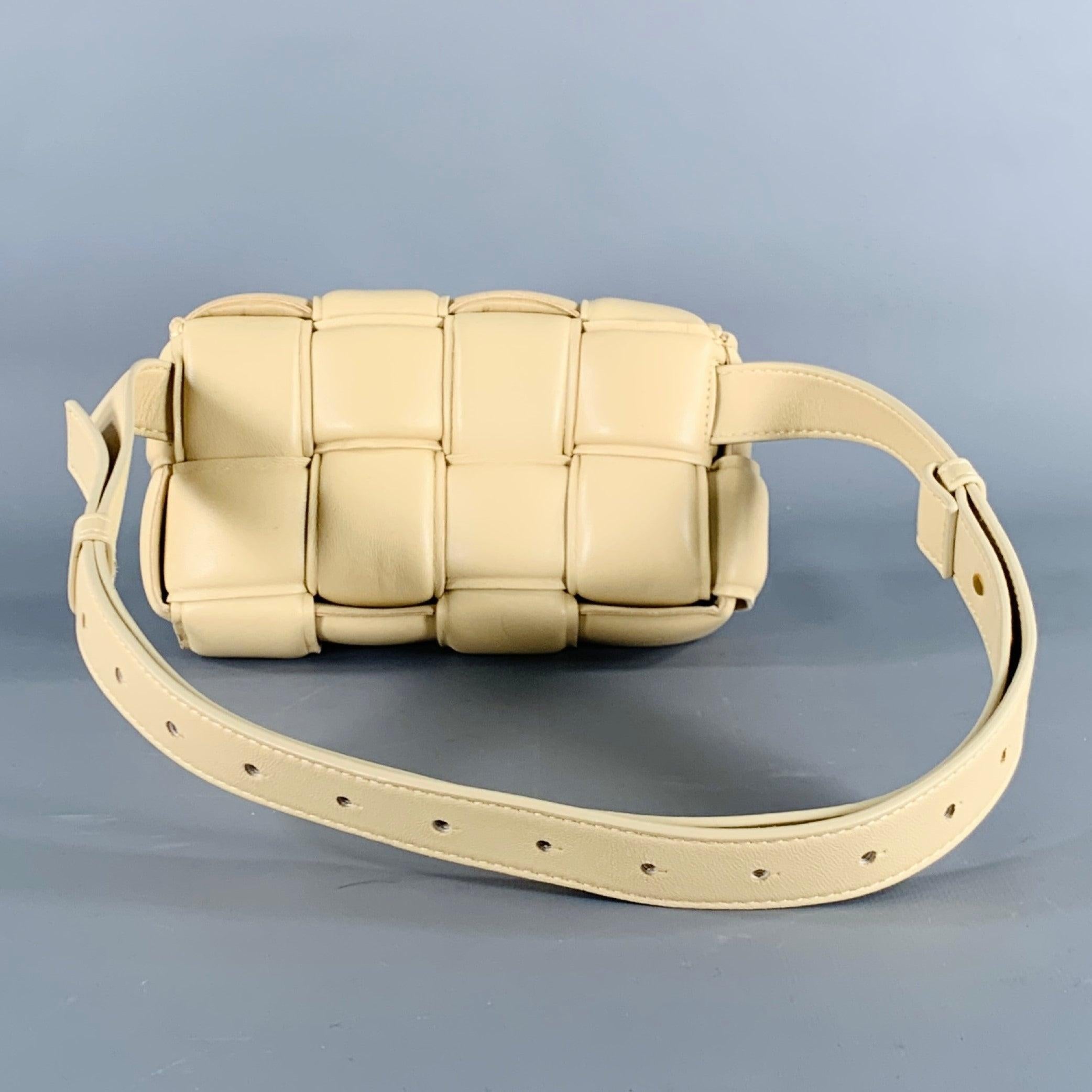 Orange BOTTEGA VENETA Mini Cassette Tan Woven Leather Waist Bag