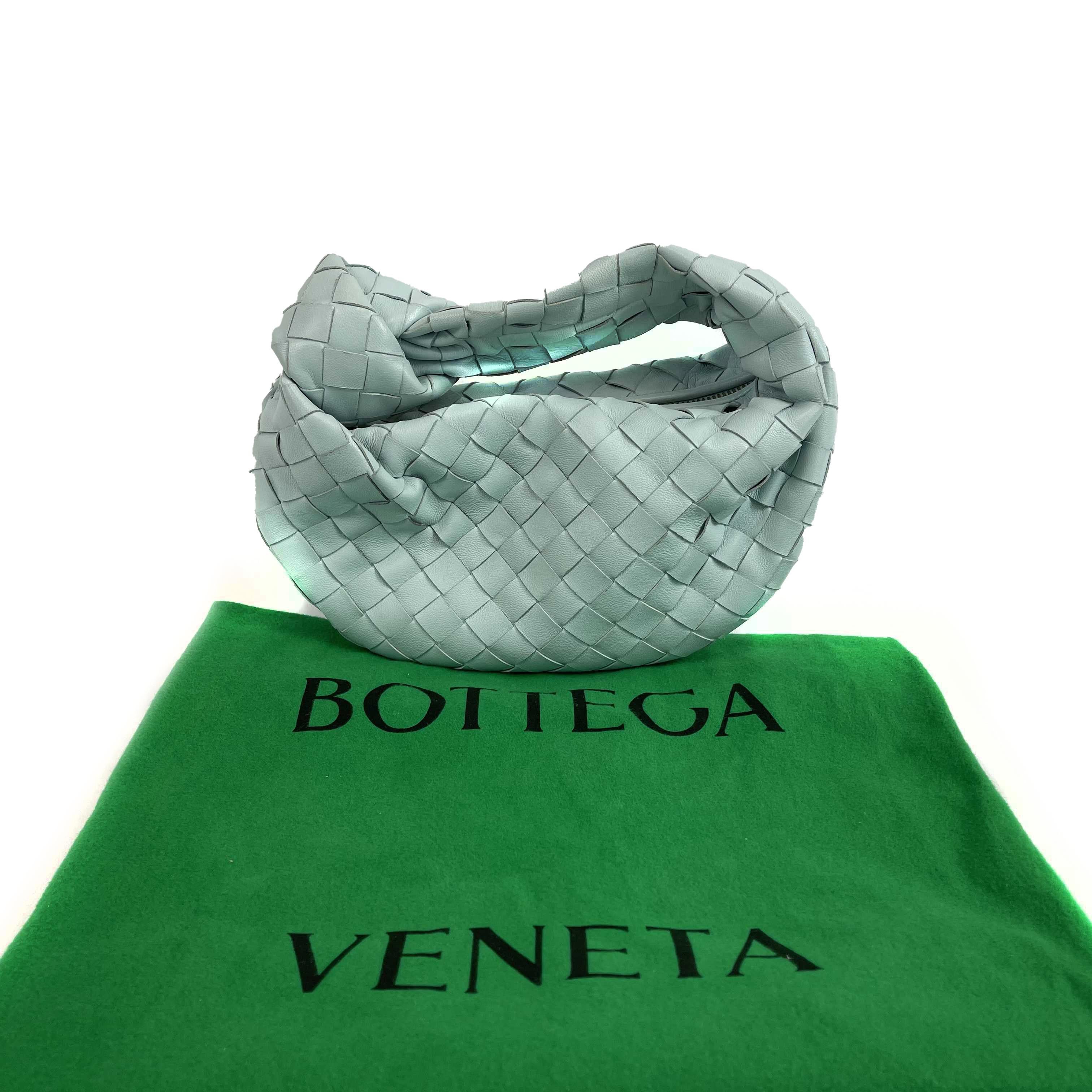 Bottega Veneta - Mini Jodie Knotted Leather Washed Teal Blue - Brand New In New Condition For Sale In Sanford, FL