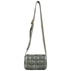 BOTTEGA VENETA Mini Padded Cassette Grey Woven Lambskin Leather Crossbody Handbag