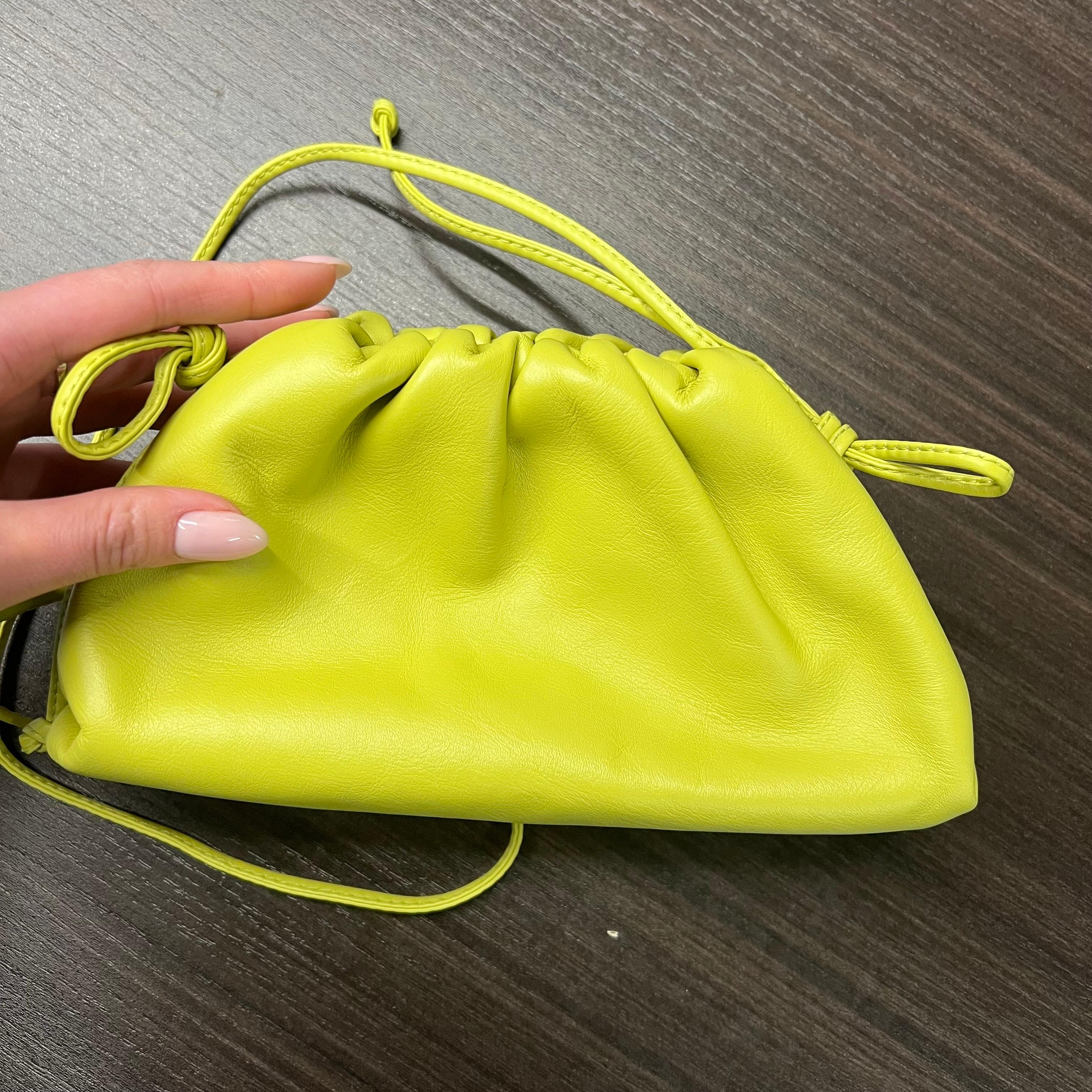 Bottega Veneta Mini Pouch Seagrass Green Leather Clutch Bag with Shoulder Strap In Excellent Condition In New York, NY
