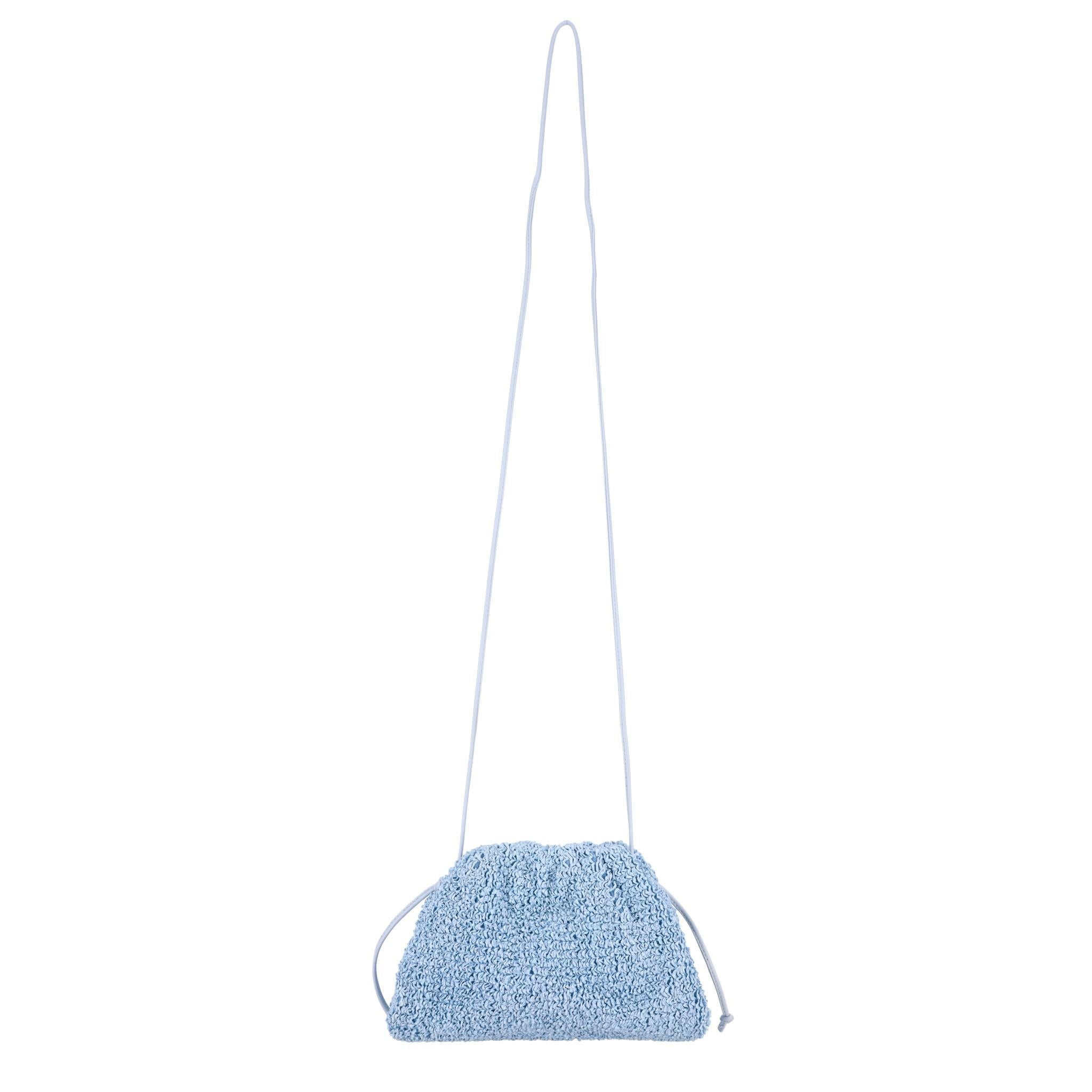 Blue Bottega Veneta Mini Raffia Pouch Clutch Bag