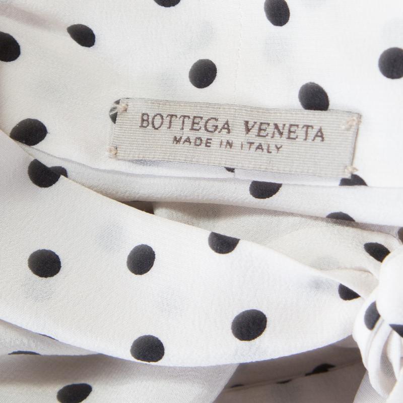 Bottega Veneta Mist White and Black Polka Dotted Silk Neck Tie Detail Blouse M 1