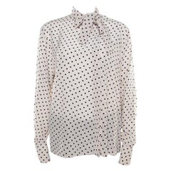 Bottega Veneta Mist Weiß und Schwarz gepunktete Bluse mit Seidenspitze und Krawattendetail M