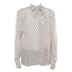 Bottega Veneta Mist White and Black Polka Dotted Silk Neck Tie Detail Blouse M