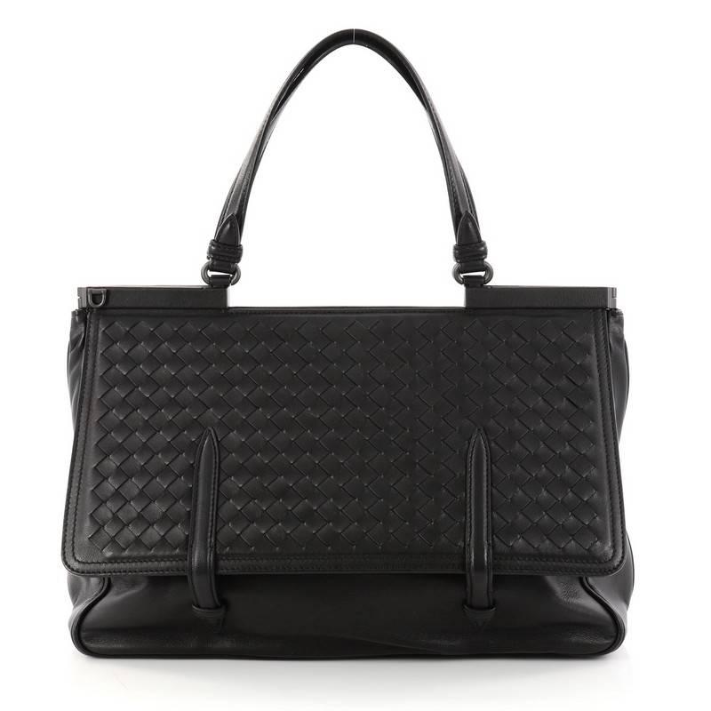 Bottega Veneta Monaco Convertible Satchel Leather with Intrecciato Detail Medium In Good Condition In NY, NY