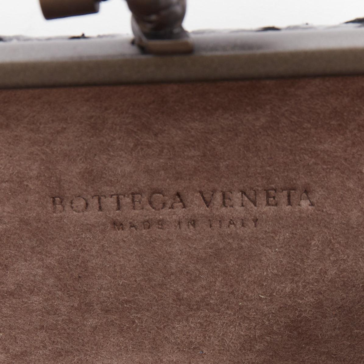BOTTEGA VENETA Mosaique Box Knot ayers leather intrecciato woven metal clutch For Sale 5