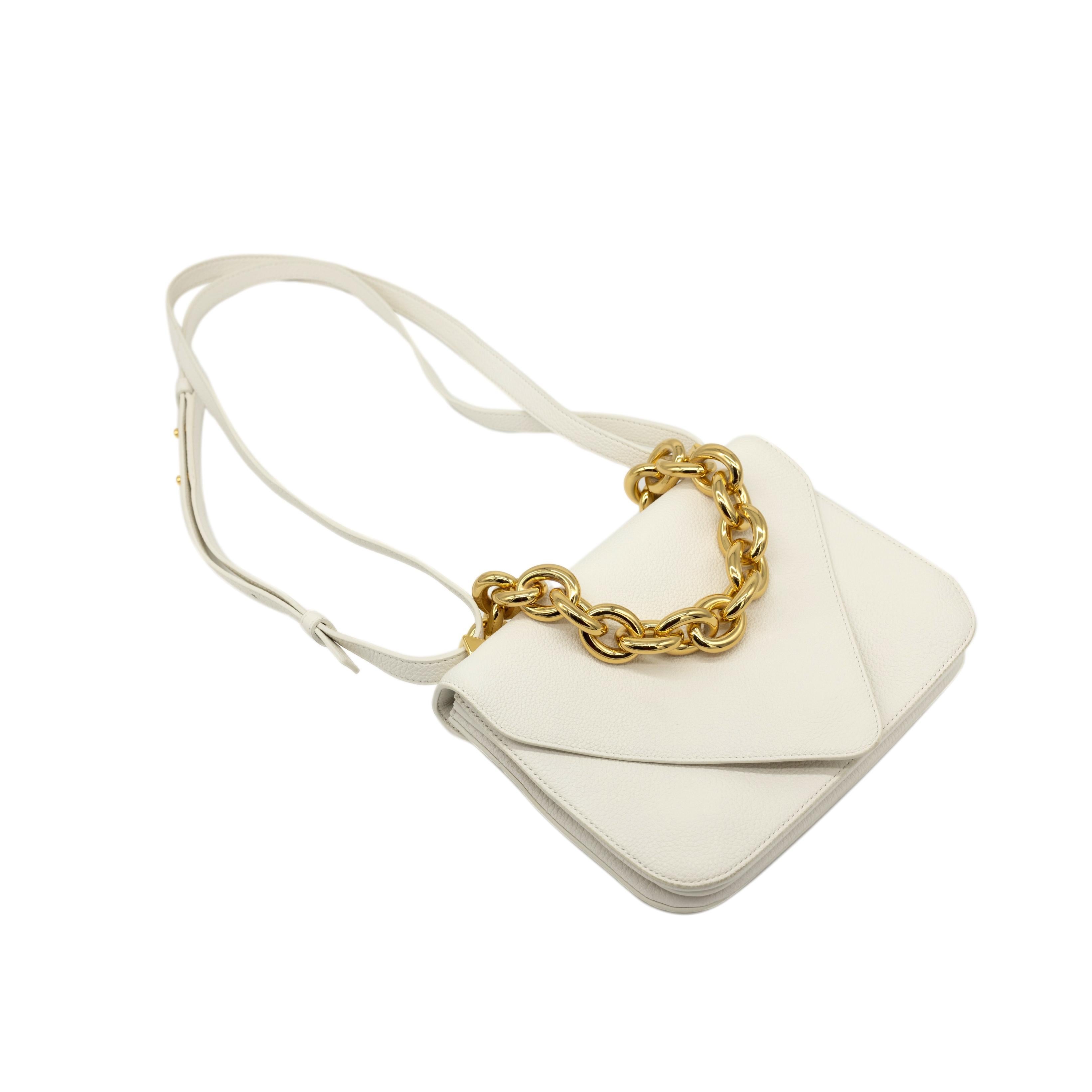 Bottega Veneta Mount Envelope Small White Leather Top Handle Crossbody Bag For Sale 4