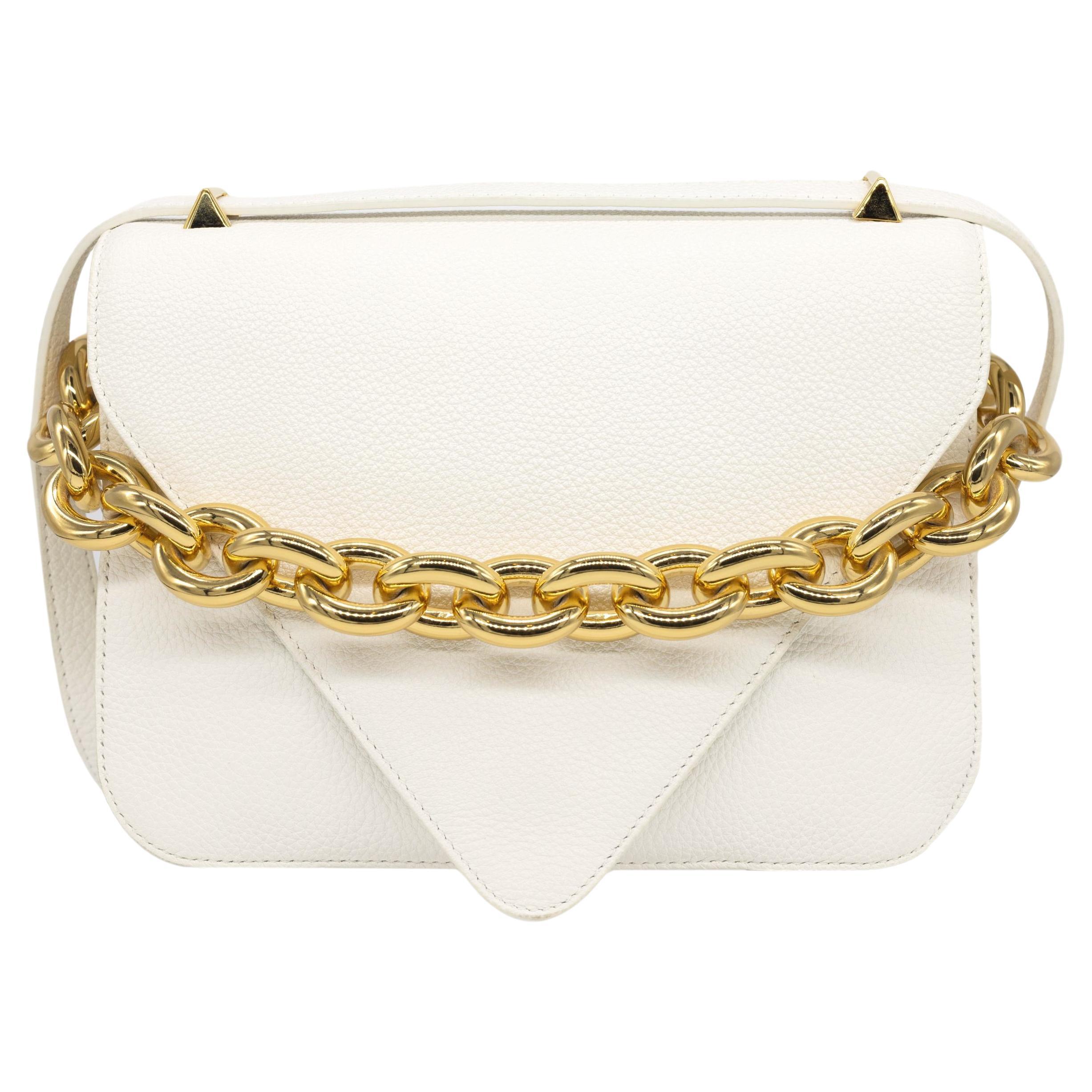 Bottega Veneta Mount Envelope Small White Leather Top Handle Crossbody Bag For Sale