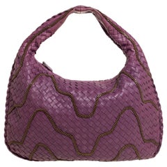 Bottega Veneta Mulberry Intrecciato Leather Medium Chain Embellished Veneta Hobo