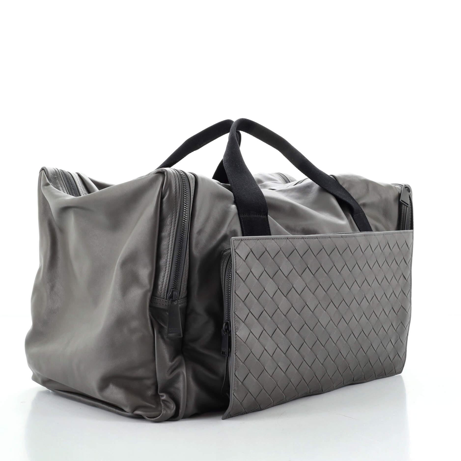 Black Bottega Veneta Multi Pocket Duffle Leather with Intrecciato Detail Large