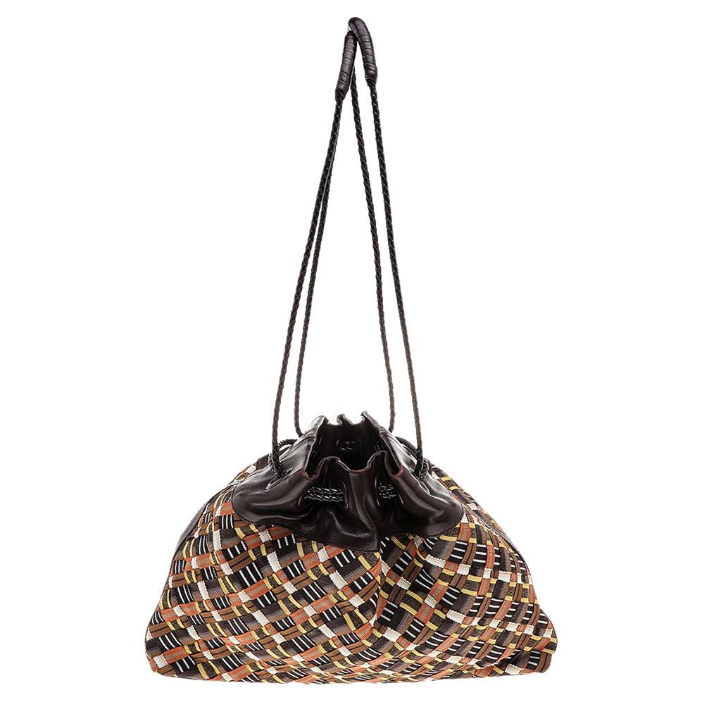 Bottega Veneta Multicolor Fabric And Leather Drawstring Shoulder Bag