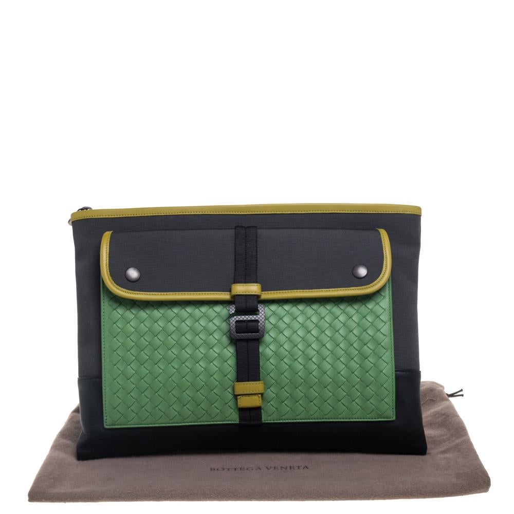 Bottega Veneta Multicolor Intrecciato Leather and Canvas Front Pocket Zip Clutch 7