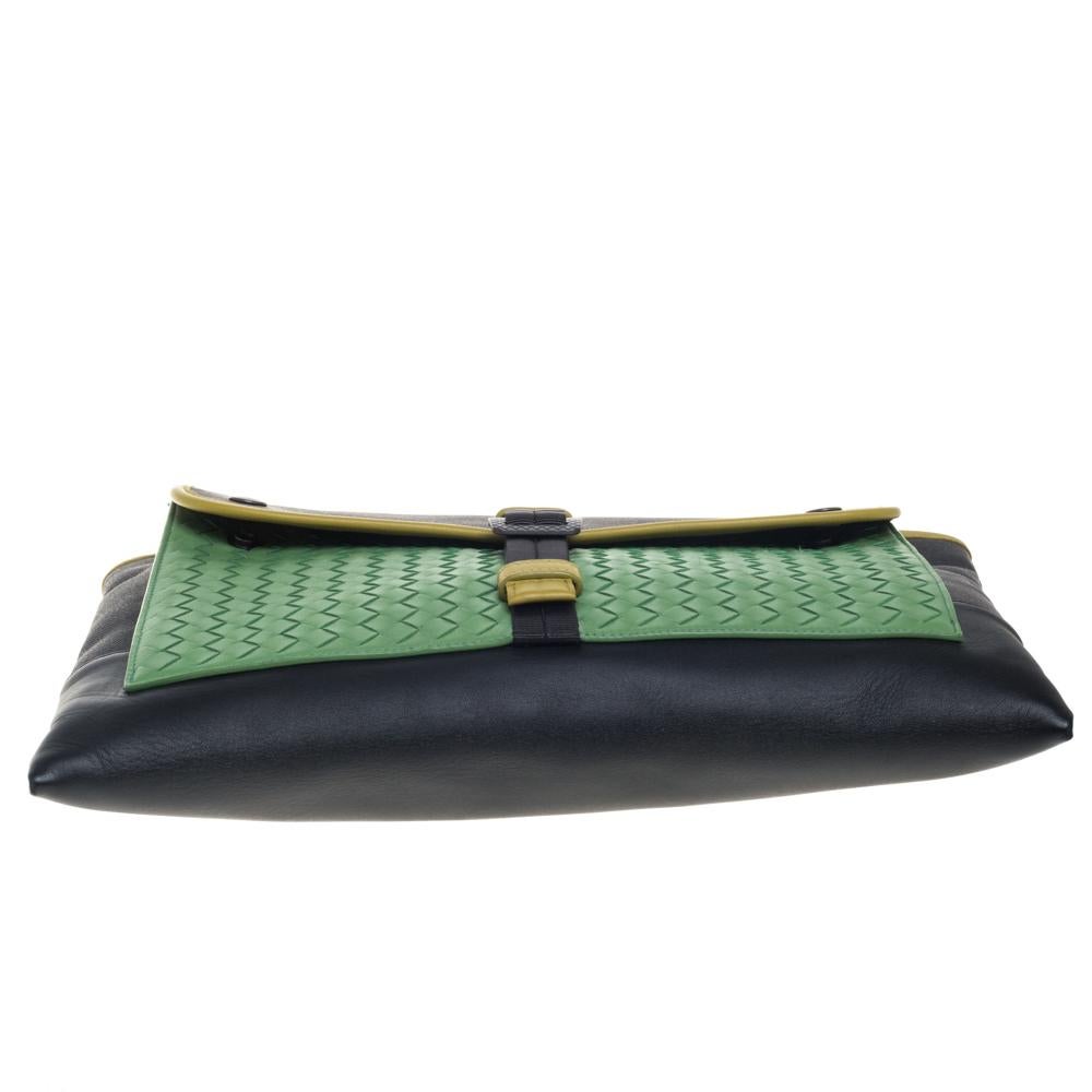 Men's Bottega Veneta Multicolor Intrecciato Leather and Canvas Front Pocket Zip Clutch
