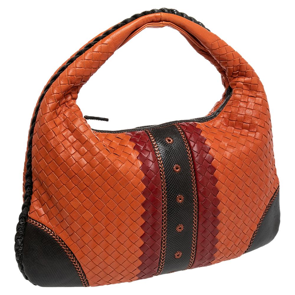 Brown Bottega Veneta Multicolor Intrecciato Leather And Karung Trim Hobo Bag