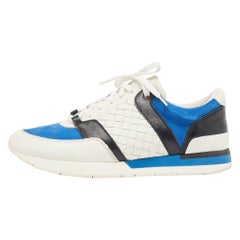 Bottega Veneta Multicolor Woven Leather and Suede Sneakers Size 38