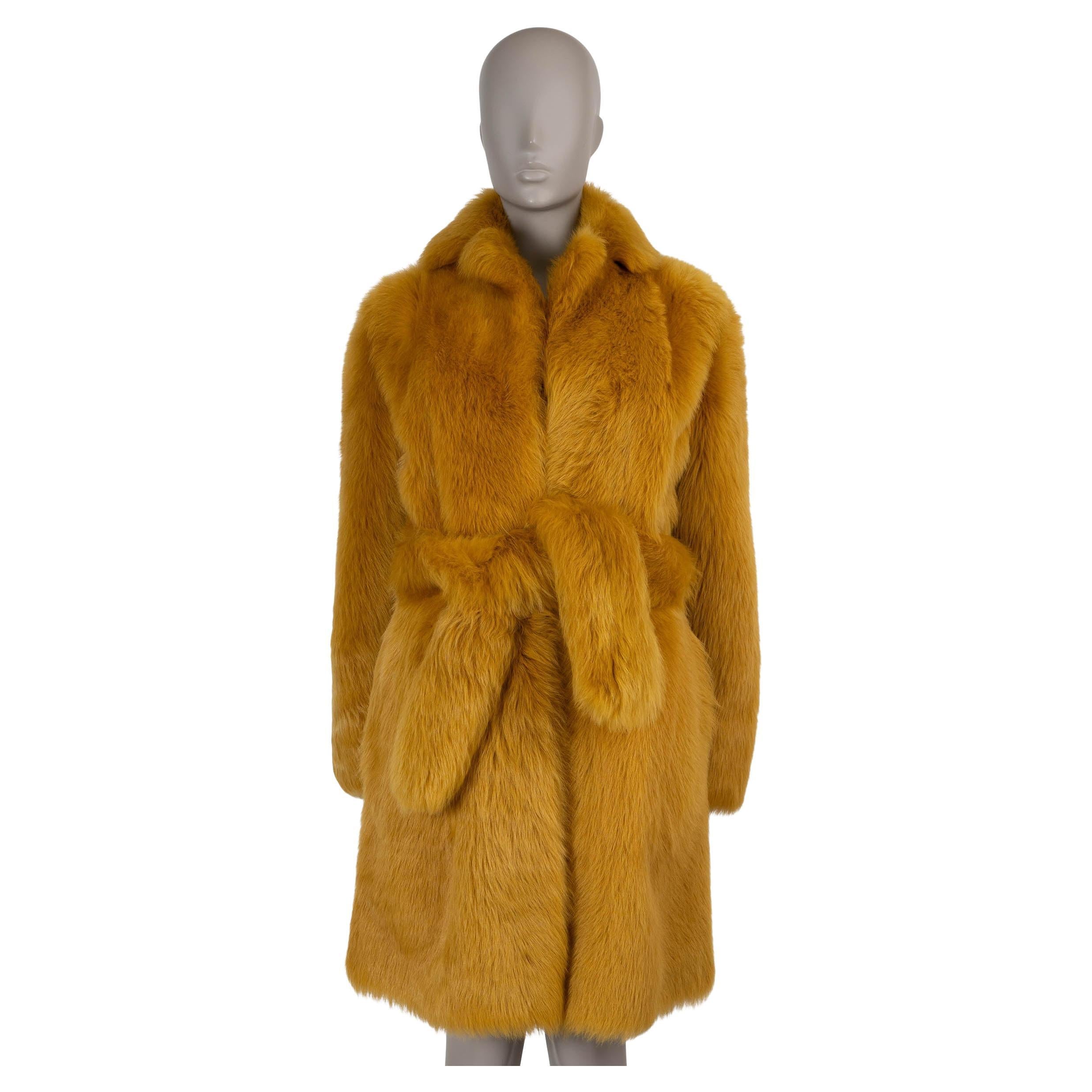 BOTTEGA VENETA mustard 2022 TOSCANA SHEARLING FUR WRAP Coat Jacket 34 XS