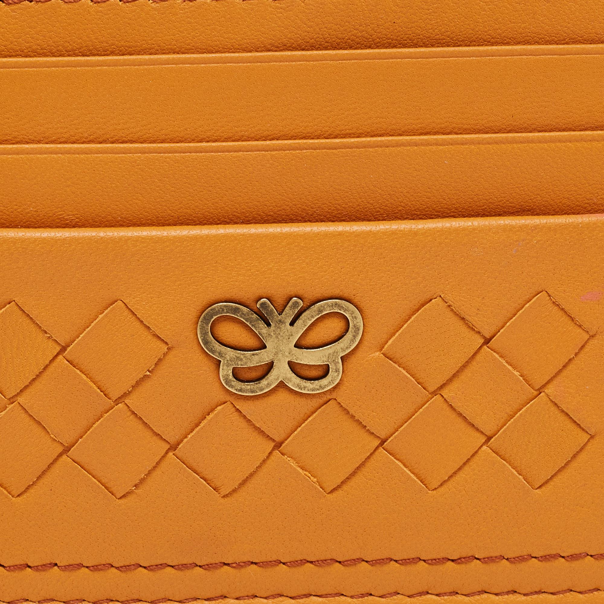 Bottega Veneta Mustard Intrecciato Leather Butterfly Card Holder 2