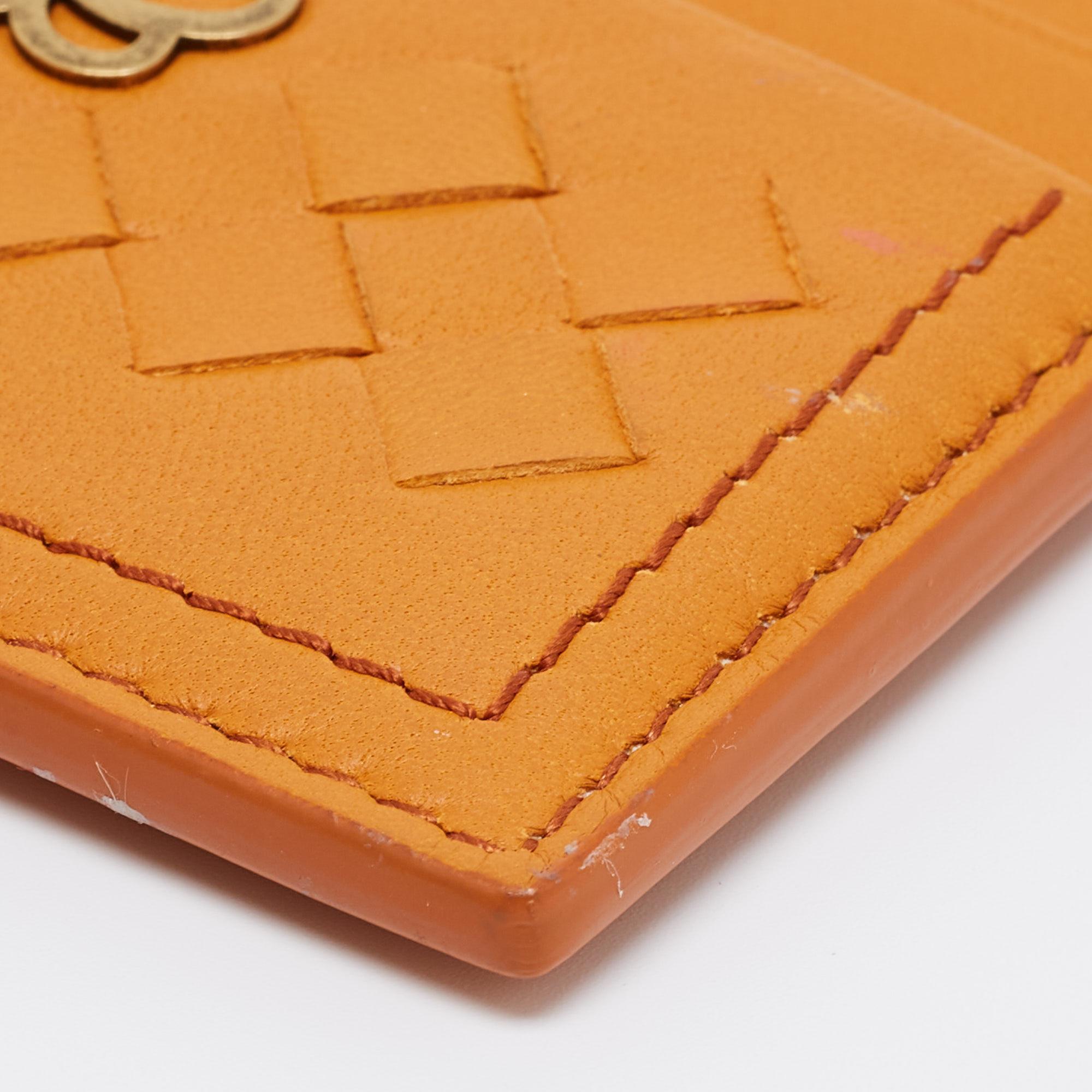 Orange Bottega Veneta Mustard Intrecciato Leather Butterfly Card Holder