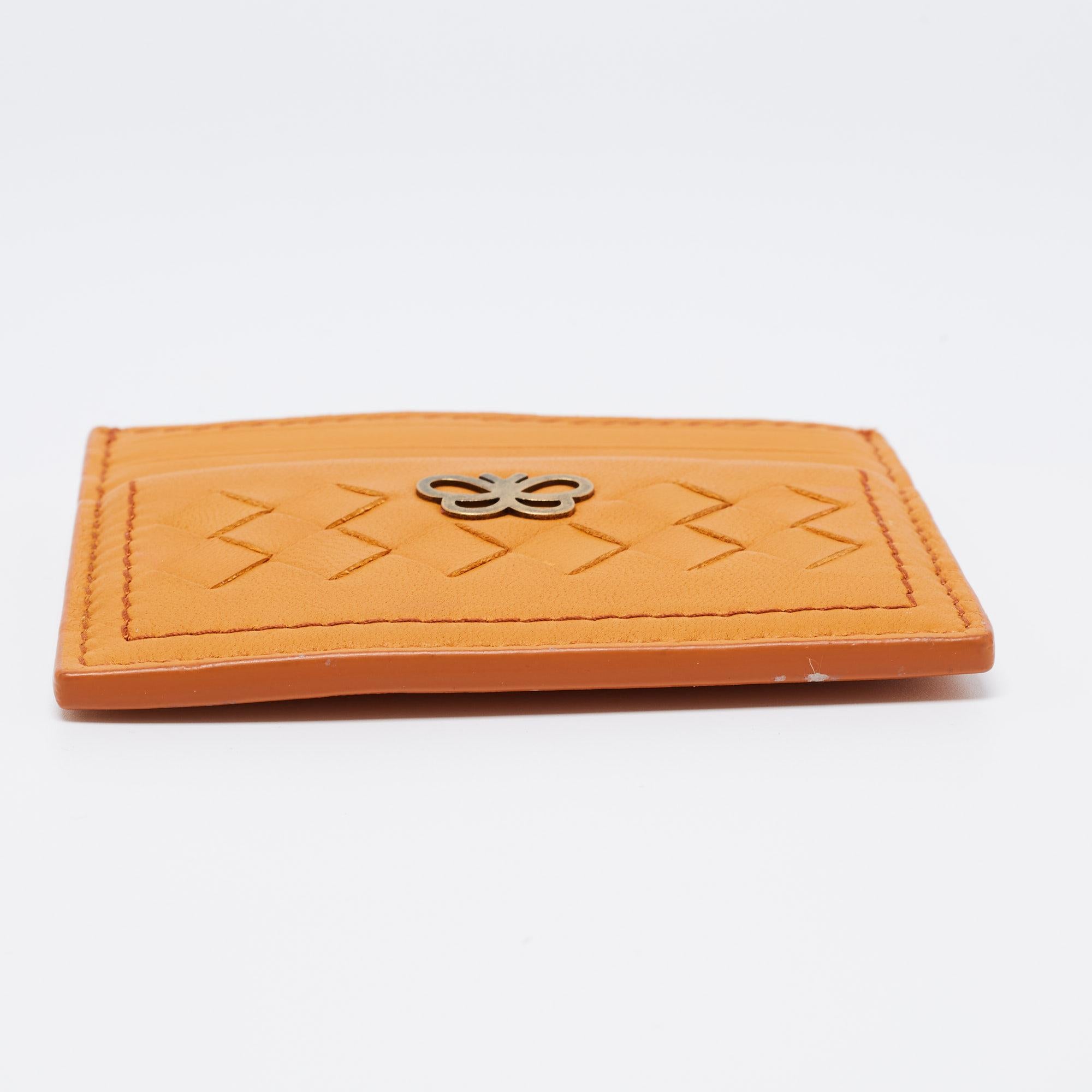 Women's Bottega Veneta Mustard Intrecciato Leather Butterfly Card Holder