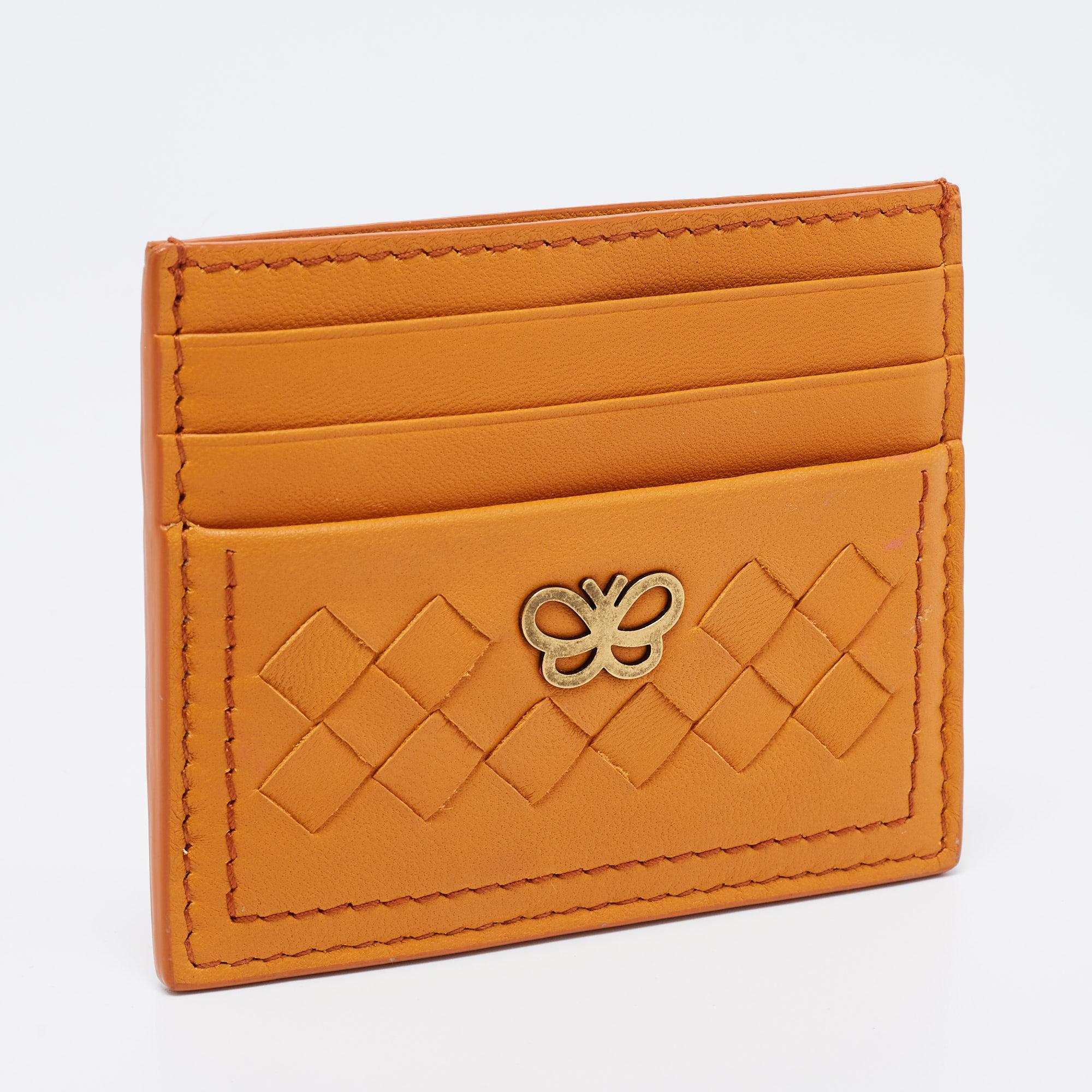Bottega Veneta Mustard Intrecciato Leather Butterfly Card Holder 1