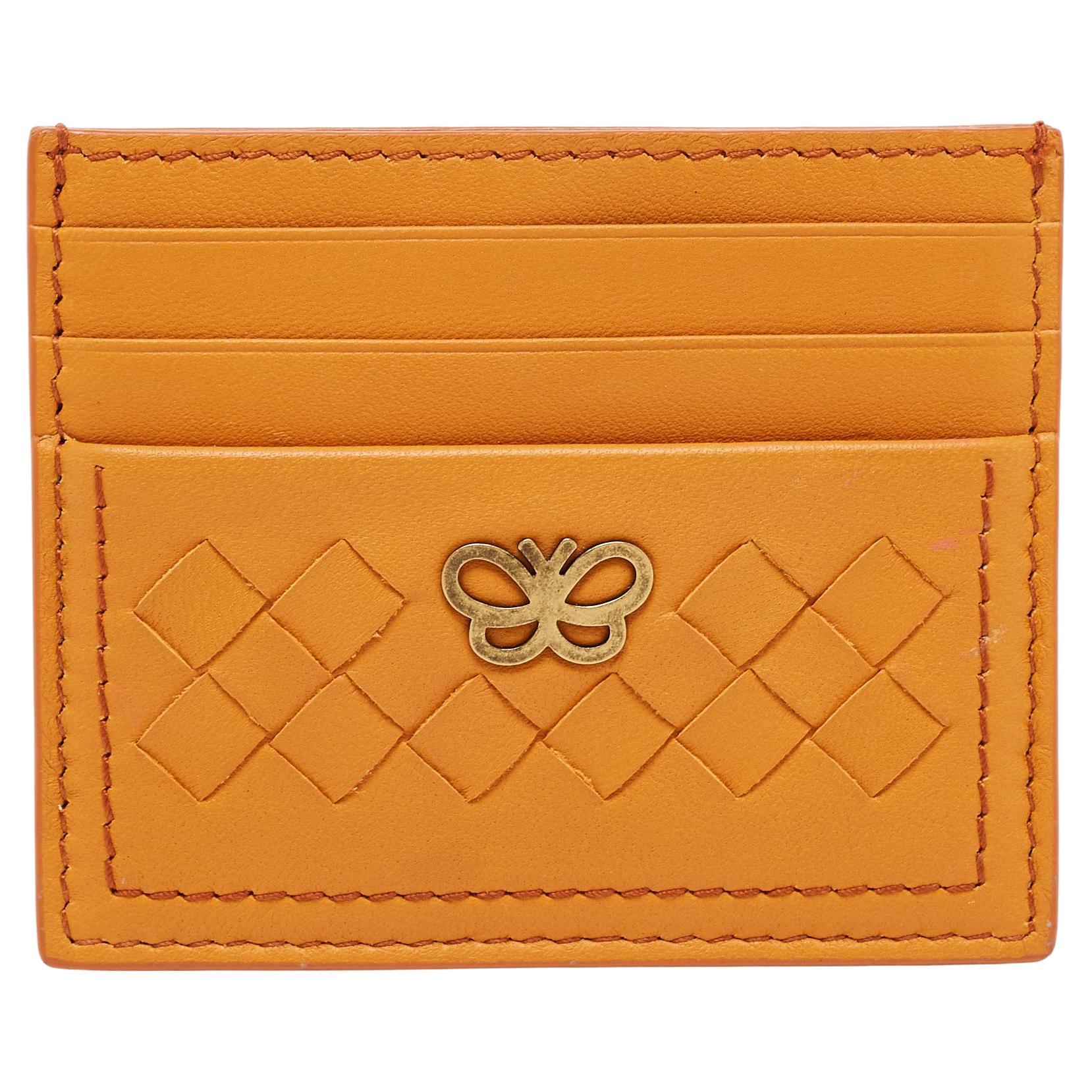 Bottega Veneta Mustard Intrecciato Leather Butterfly Card Holder