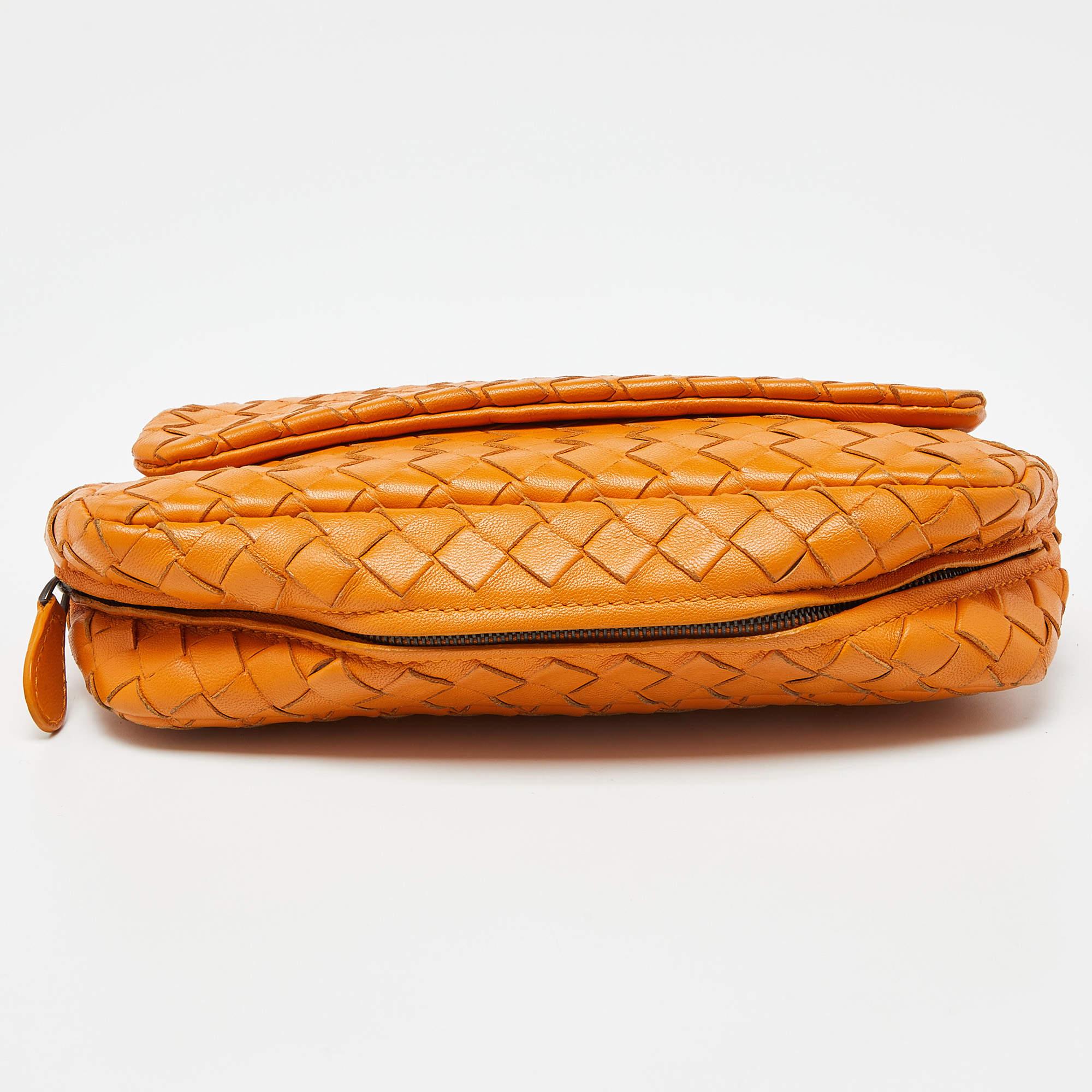 Women's Bottega Veneta Mustard Intrecciato Leather Flap Chain Bag For Sale