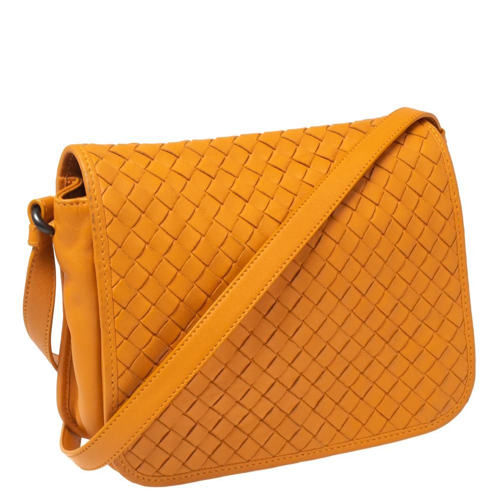 Bottega Veneta Mustard Intrecciato Leather Flap Crossbody Bag 1