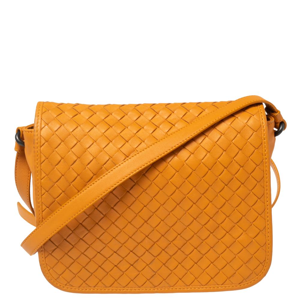 Bottega Veneta Mustard Intrecciato Leather Flap Crossbody Bag 3