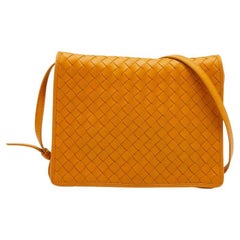 Bottega Veneta Mustard Intrecciato Leather Flap Crossbody Bag