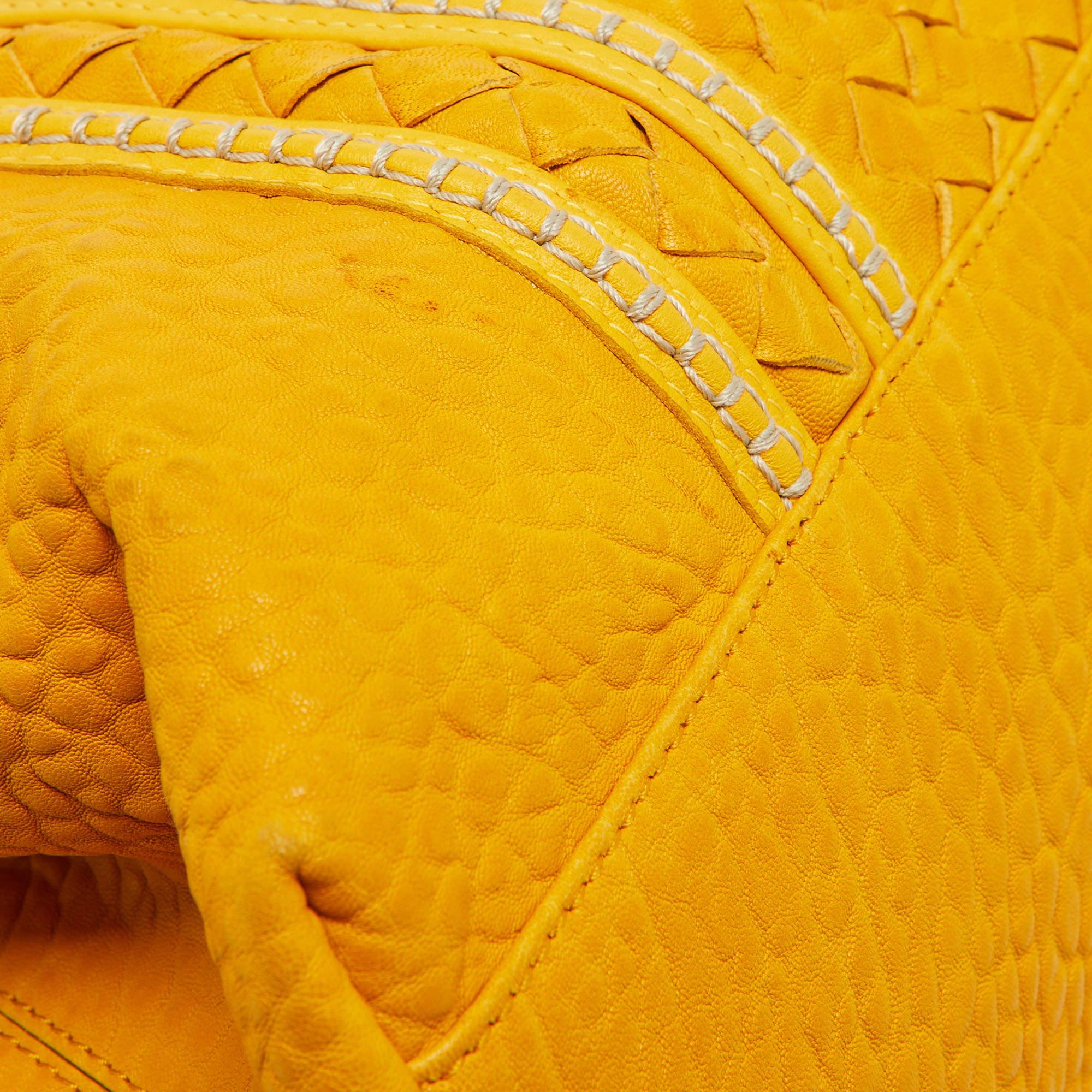 Women's Bottega Veneta Mustard Intrecciato Leather Large Roma Stitch Tote