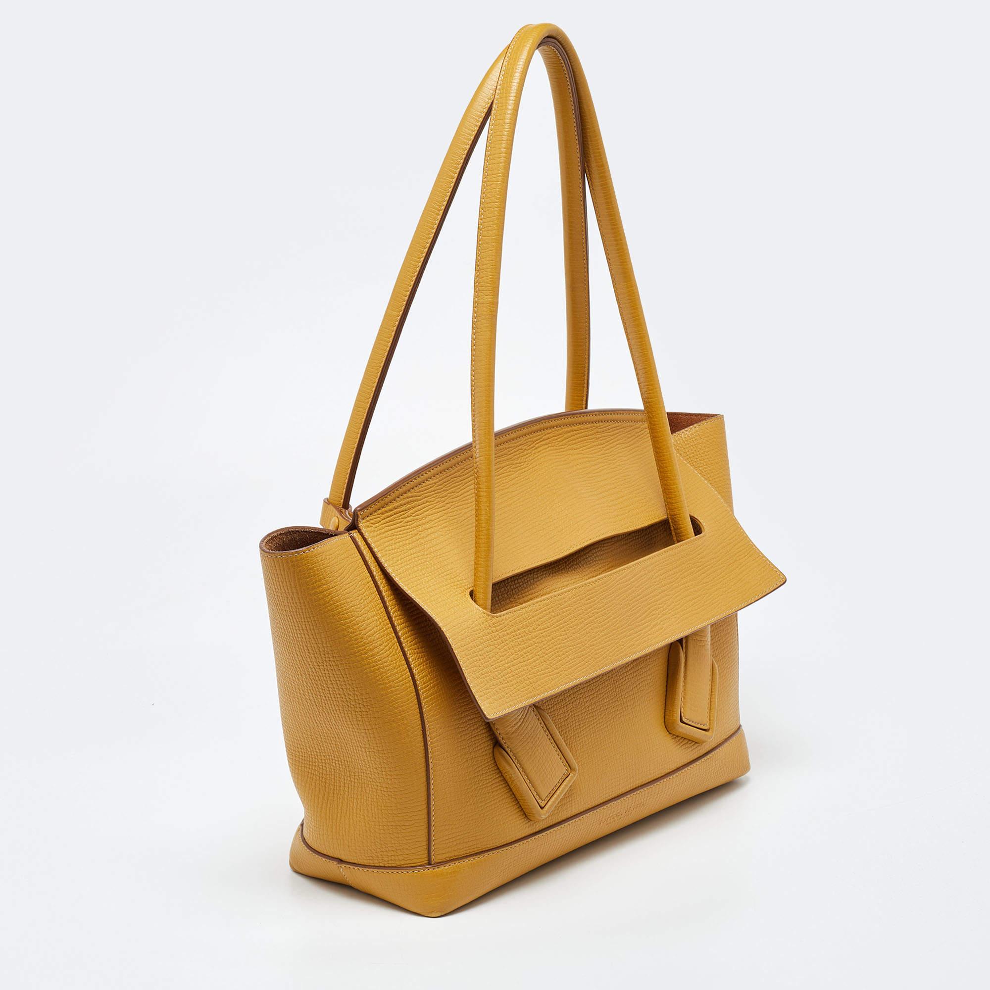 Brown Bottega Veneta Mustard Leather Arco Tote