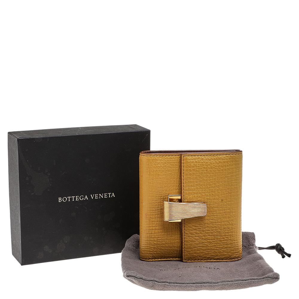 Bottega Veneta Mustard Leather Decorative Clasp Wallet 3