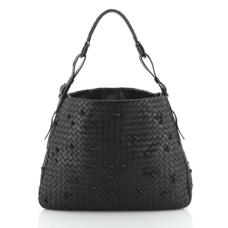 Black Bottega Veneta Naruto Knot Shoulder Bag Intrecciato Leather Medium