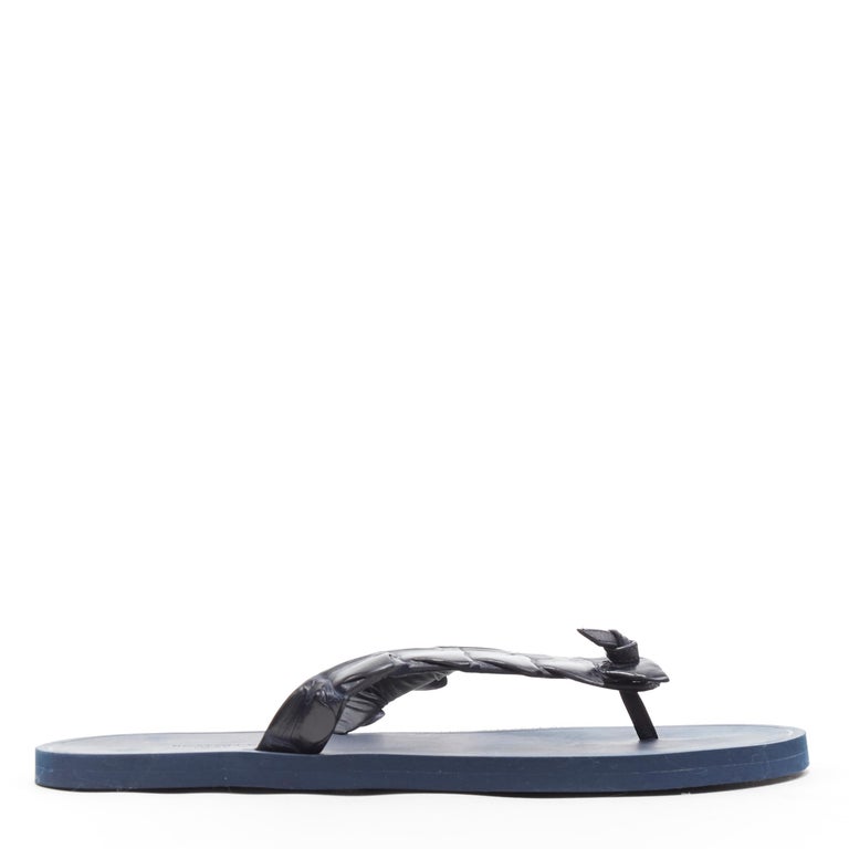 BOTTEGA VENETA navy blue alligator leather thong flip flop summer 