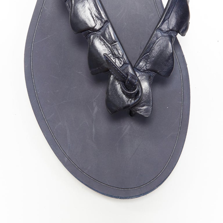 BOTTEGA VENETA navy blue alligator leather thong flip flop summer 