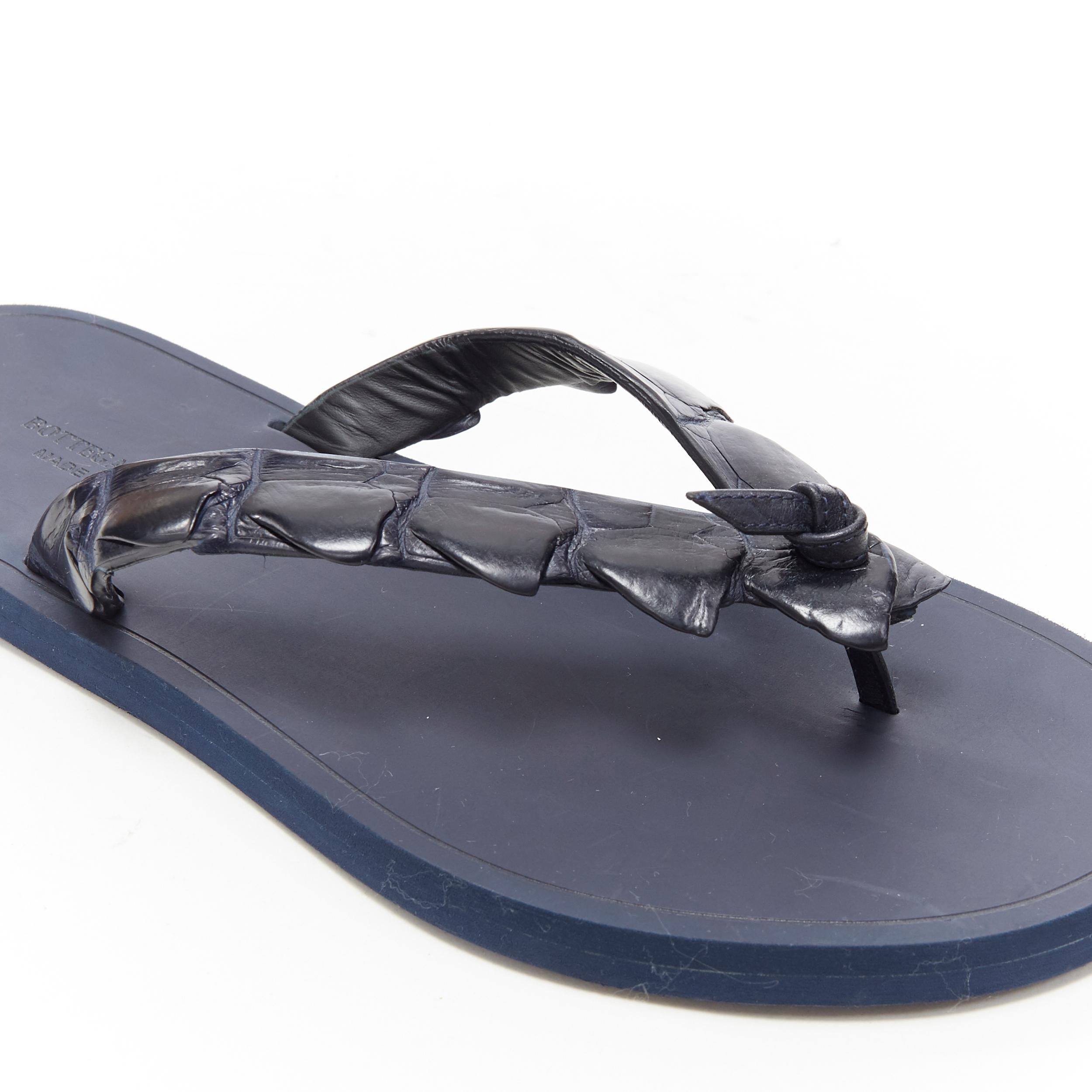 Men's BOTTEGA VENETA navy blue alligator leather thong flip flop summer sandals EU41