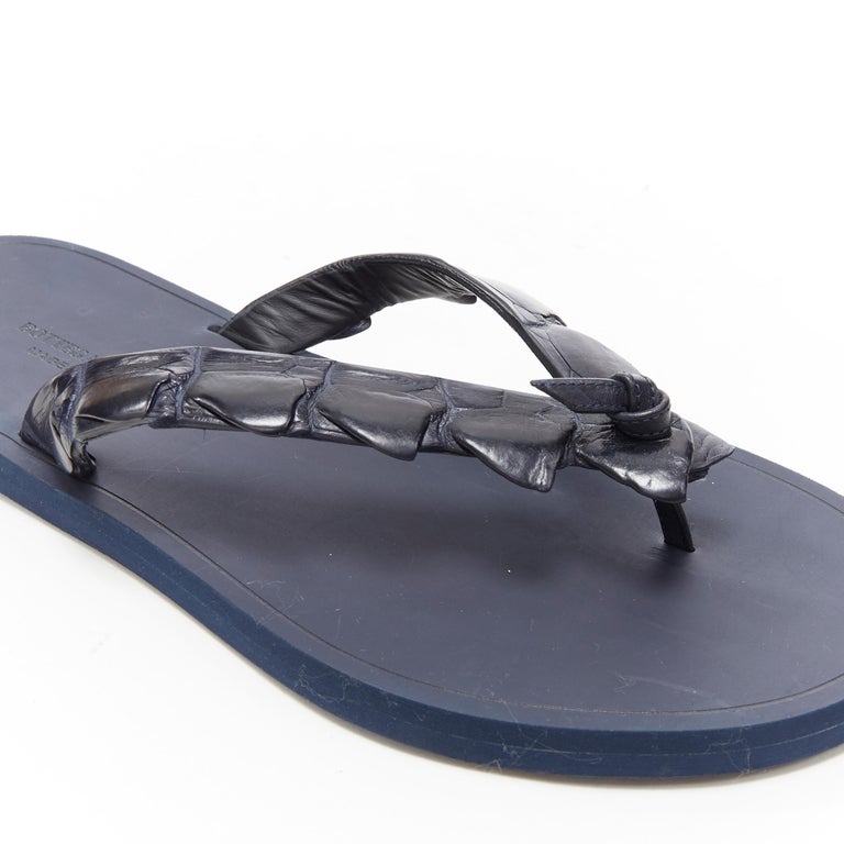BOTTEGA VENETA navy blue alligator leather thong flip flop summer 