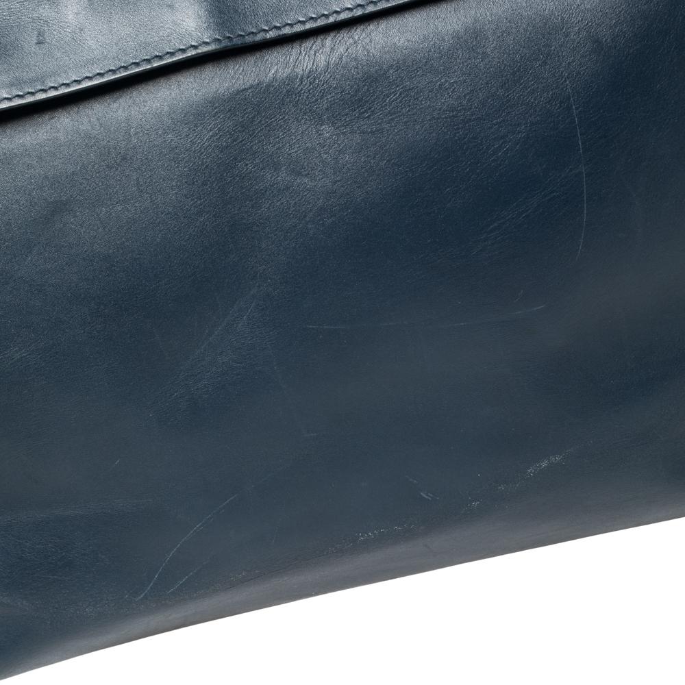 Bottega Veneta Navy Blue Intrecciato Leather Flap Messenger Bag 2